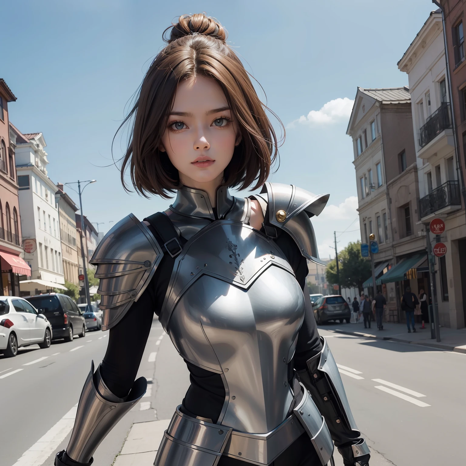 brunette color hair,Ball head,turning around,The upper part of the body,armour,tmasterpiece,Need