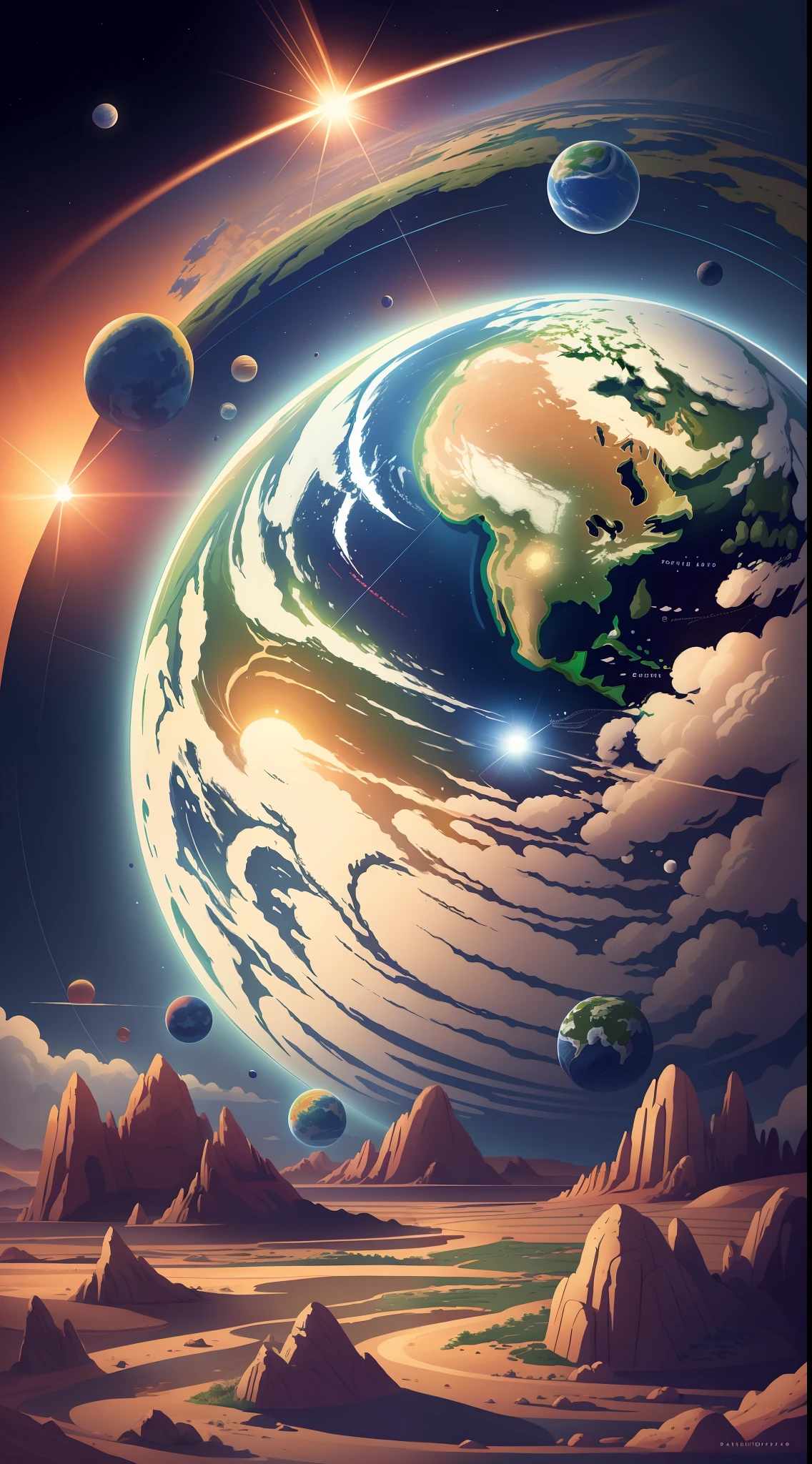 "Realistic illustration of Earth BRAZIL PLANET MAP by Dan Mumforddo in the solar system, alta riqueza de detalhes, arte conceitual, reflexos de luz, luz intensa, Composition for social media, Canon, obra-prima ". --auto --s2