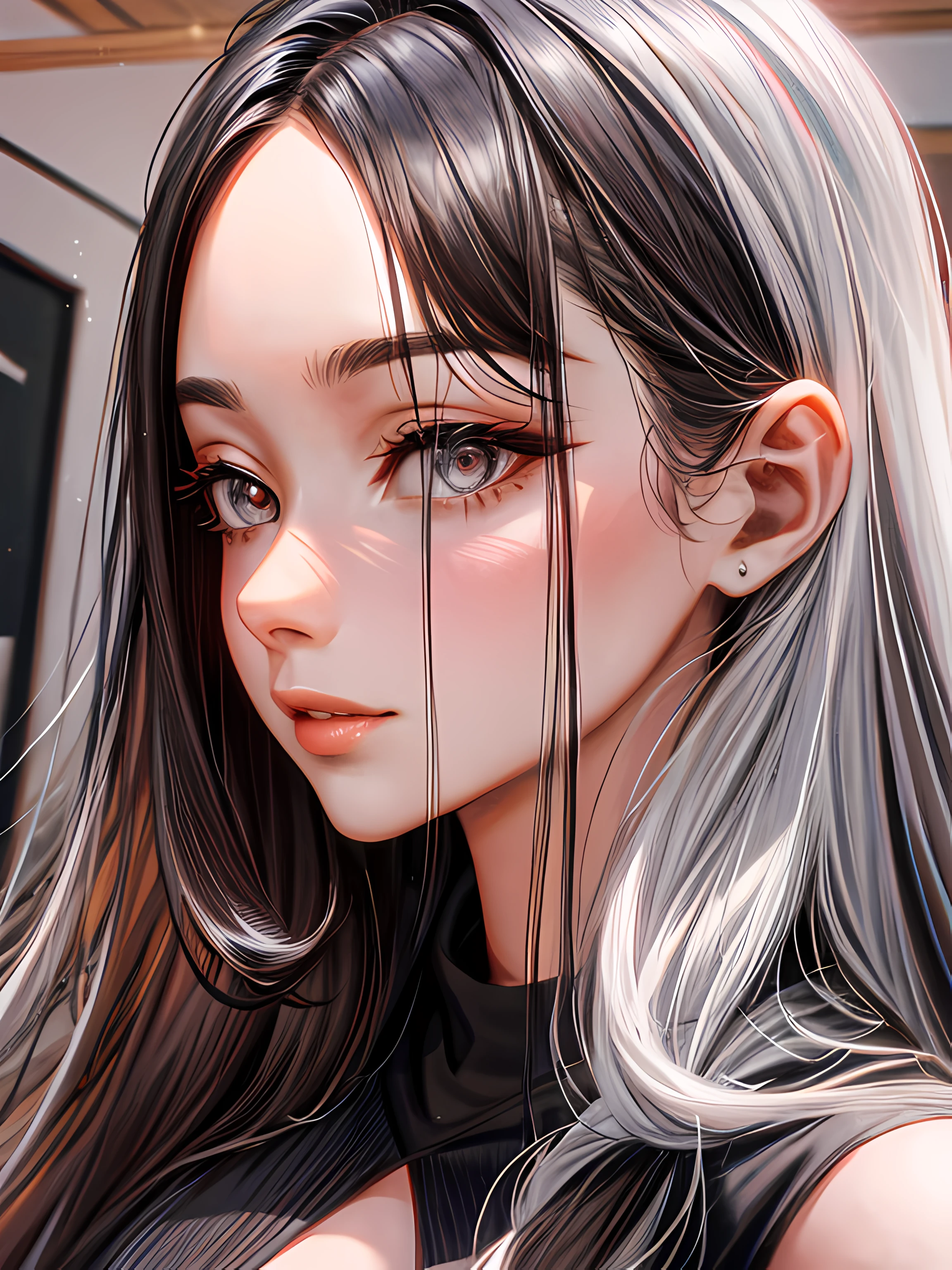 a close up of a woman with long hair and a black shirt, 2 , 2 8 years old old, 30 year-o 0 years old woman, 2 3 years old, 3 2 - year - old, 38 dang my linh, 2 4 years old, 2 2 years old, 3 6 years old