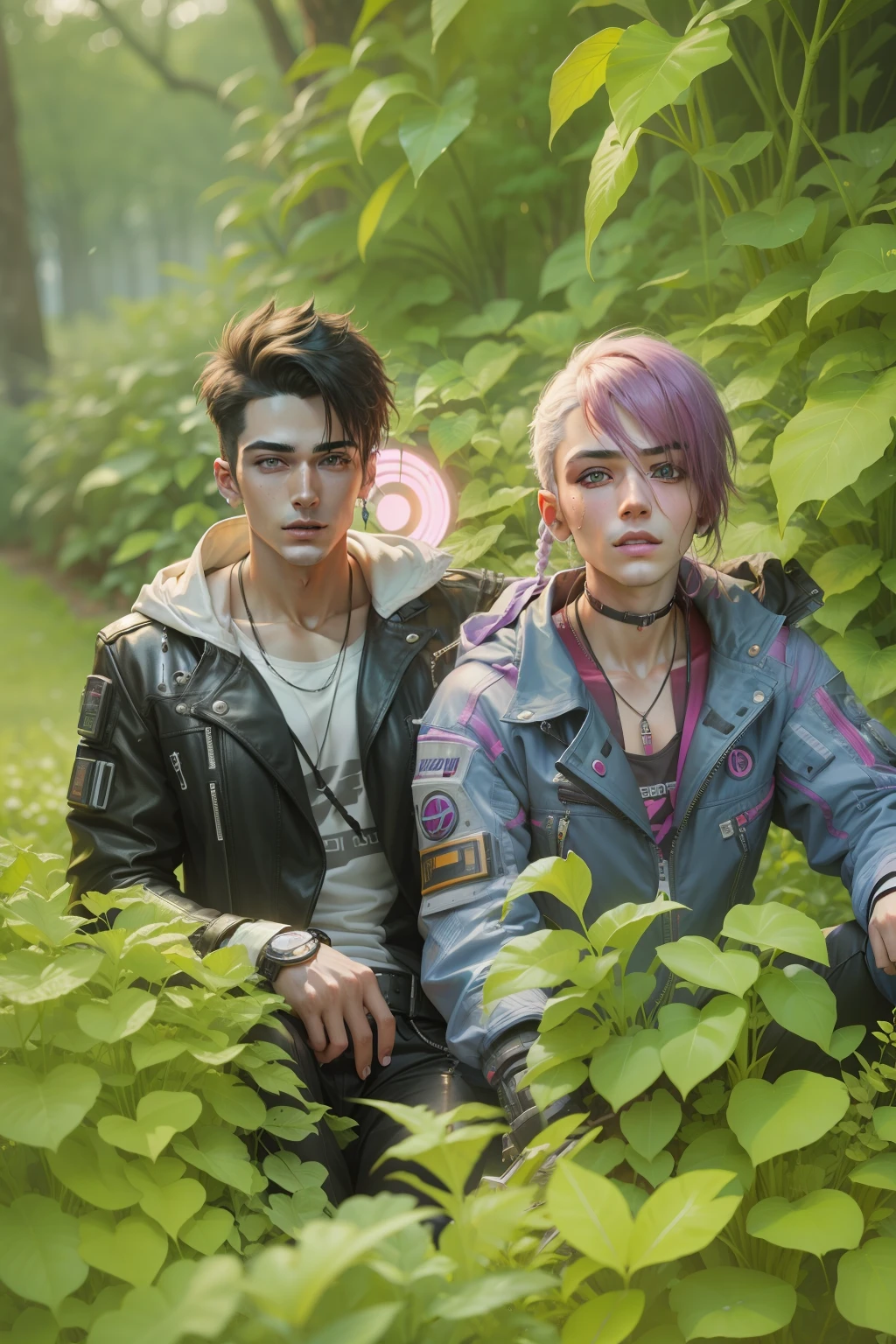 Background change cyberpunk handsome boy with girl ultra realistic face