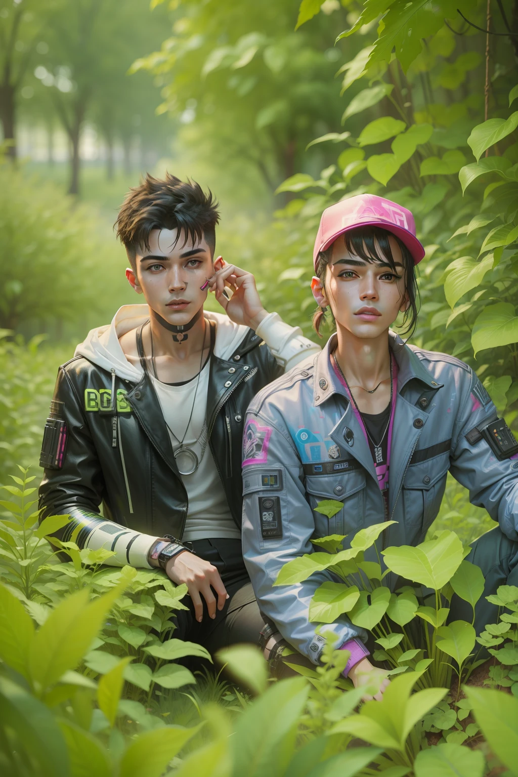 Background change cyberpunk handsome boy with girl ultra realistic face