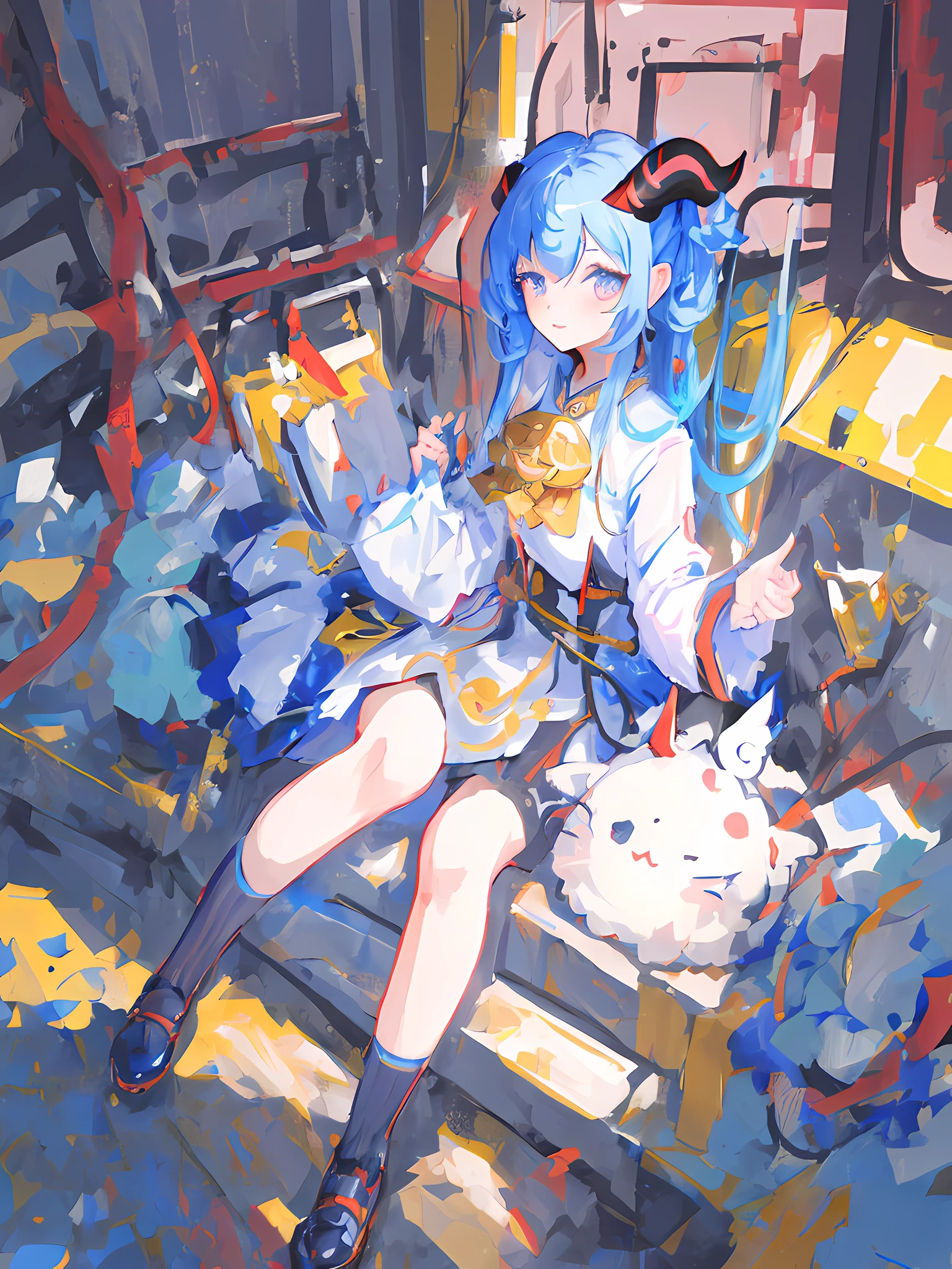 (mksks style), masterpiece, best quality, ultra-detailed, illustration, portrait, 1girl, ganyu, twin horn,