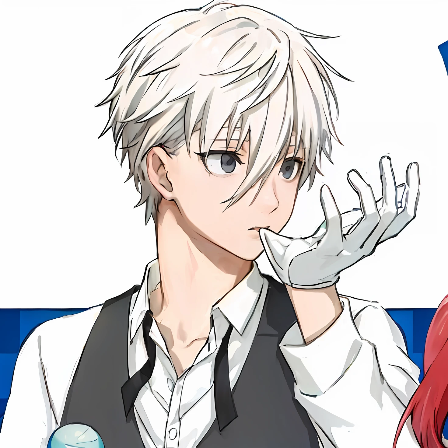 ((Best quality, 8k, Masterpiece :1.3)), 1boy, handsome, white hair, gray black eyes, fair skin