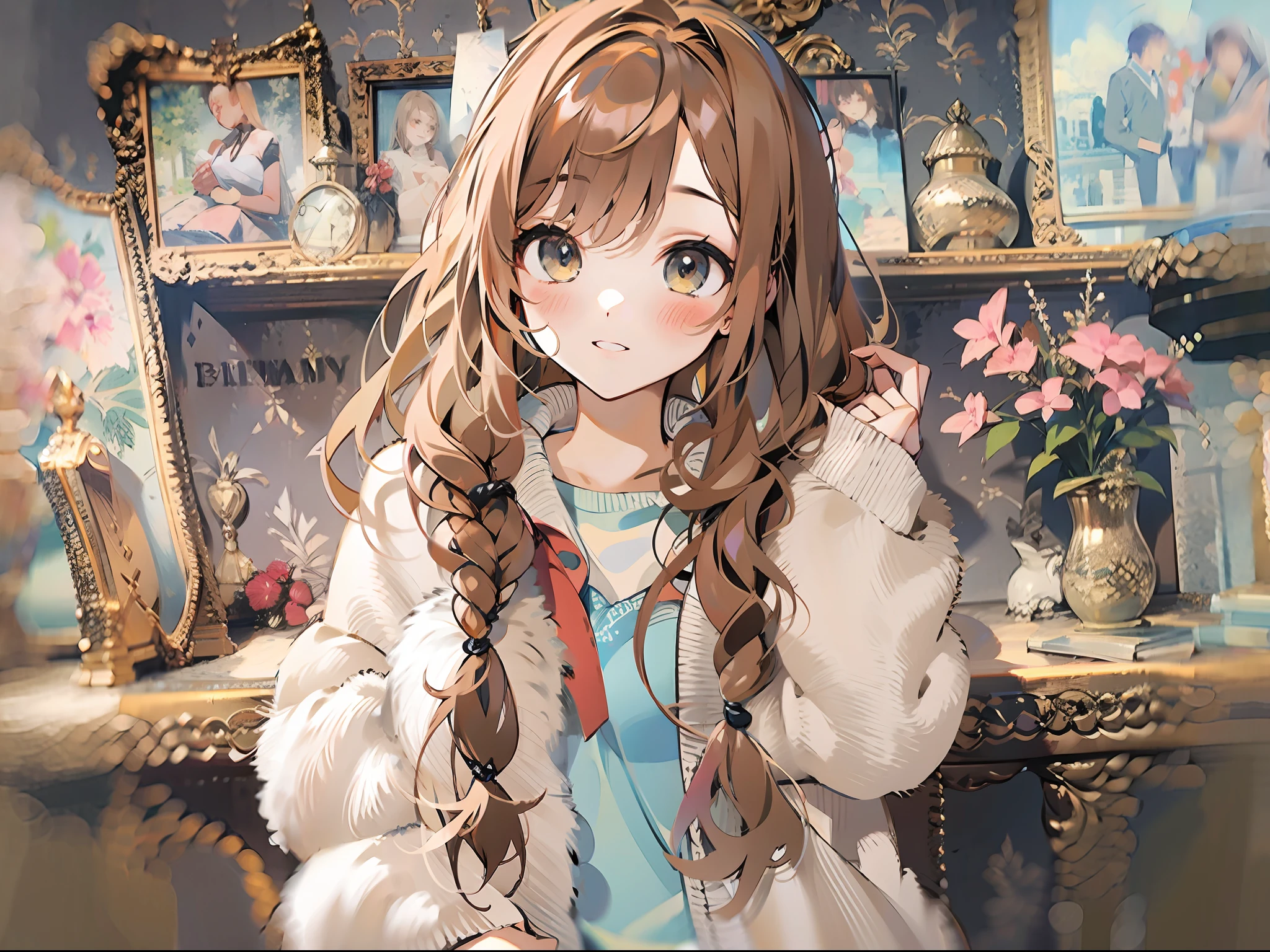 High school students,brown hair,fleece,lovely,girl,masterpiece, best quality,,