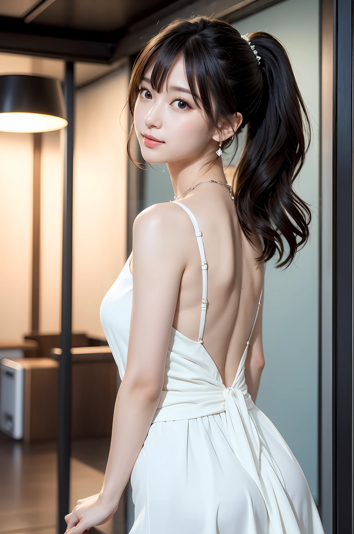 ((addielyn))、Random posture、(extremely delicate and beautiful work)、(masterpiece)、One girl、Highly Detailed Elegant Wedding Dresses、tiarra、A highly detailed、Warped ponytail、A charming expression、Beautiful and clear eyes、Green pupil、delicate necklaces、Delicate earrings、Simple blurry background、Description of extreme details、Beautiful fece、A charming、Ultra-fine painting、delicated face、Delicate figure、thin clavicle、Beautiful lips、Soft back view、mix4、(8K、Raw photography、top-quality、masterpiece:1.2), (reallistic, Photorealsitic:1.37),1girl in,Cute,Cityscape, natta, Sateen, Wetty, Professional Lighting, Photon mapping, Radio City, physically-based renderingt, above waist、乃木坂アイドル、韓国アイドル、hposing Gravure Idol、女優、