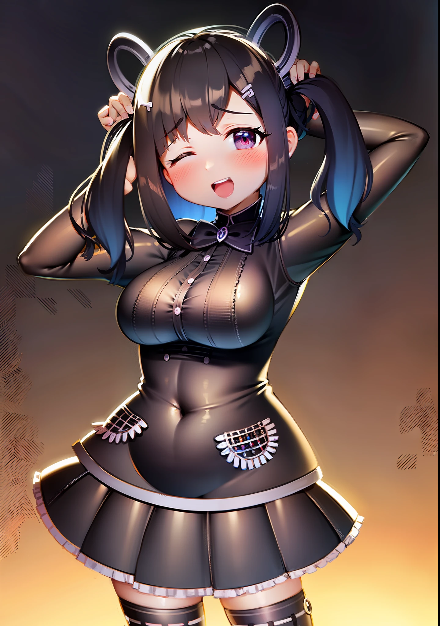 Make the kirara mimi vtuber, showing the belly and navel from the outside and the breasts too.