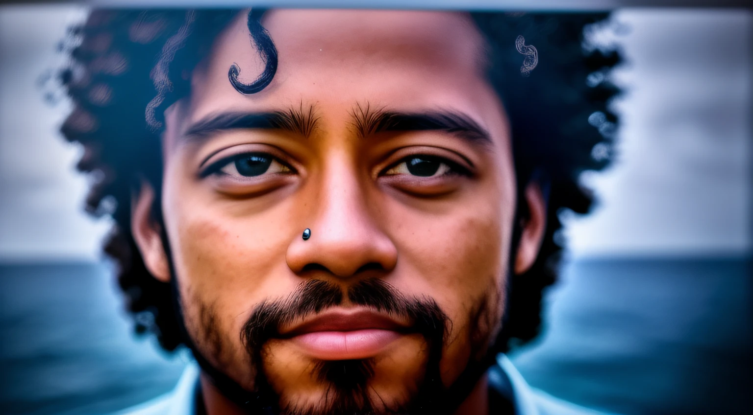 foto premiada do retrato da parte superior do corpo de um homem jovem, olhos olhando para cima, (bokeh:0.7), sidelit, (rosto enrugado em detalhes:0.7), telefoto, luar, tochas, atmosfera arenosa, Ocean Night Exterior, realista, detalhes intrincados, textura de pele envelhecida verdadeira