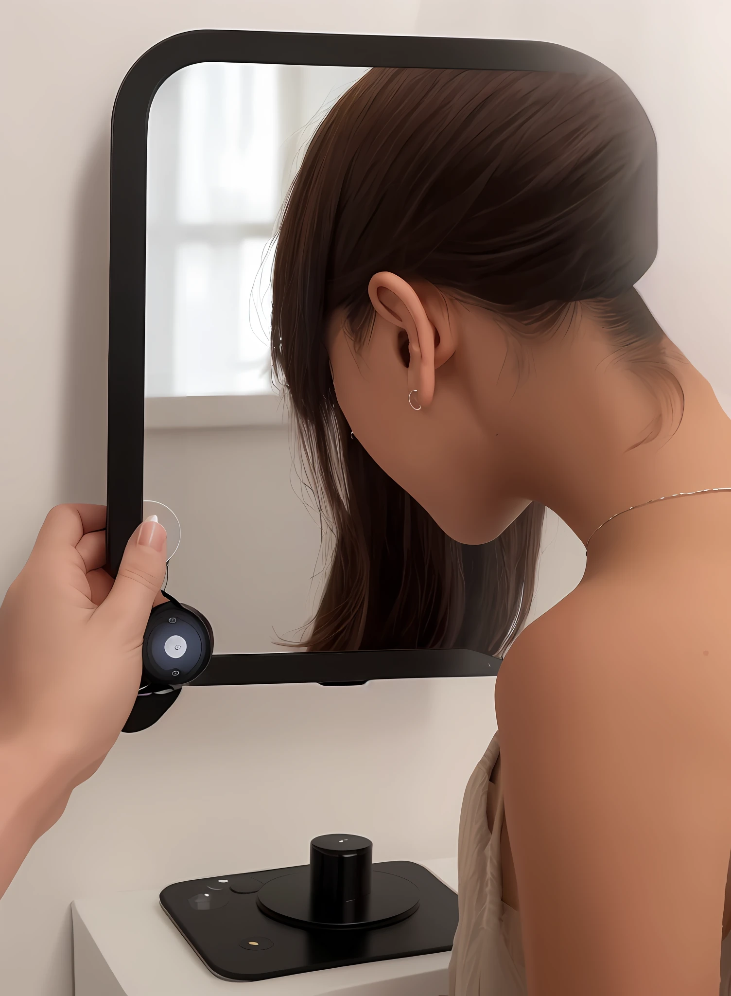 She decides to record a video showing the shadow in the mirror to prove its existence.