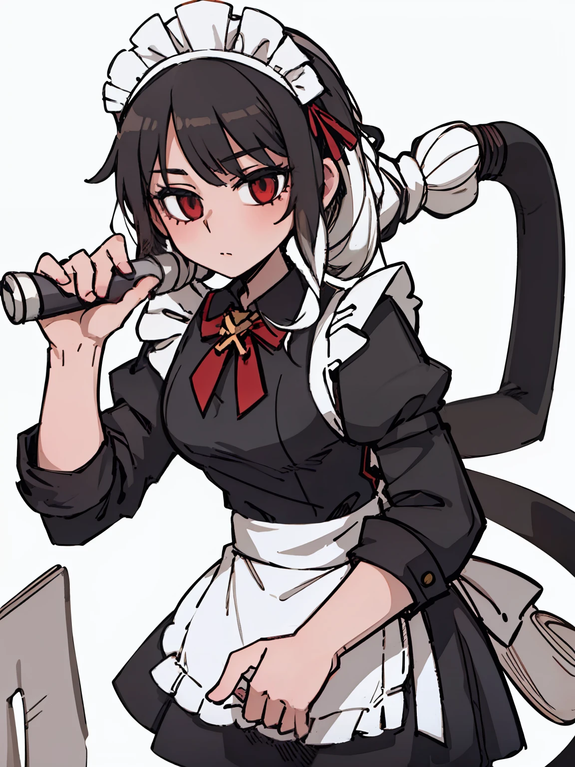 A girl frontal,(,(full bodyesbian),(Long curly white hair),(the maid outfit)),Young, White background