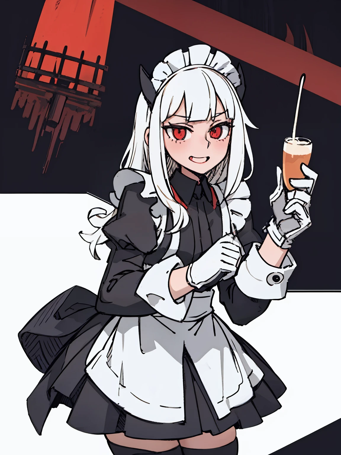 A girl frontal,(,(full bodyesbian),(Long curly white hair),(the maid outfit)),Young, White background