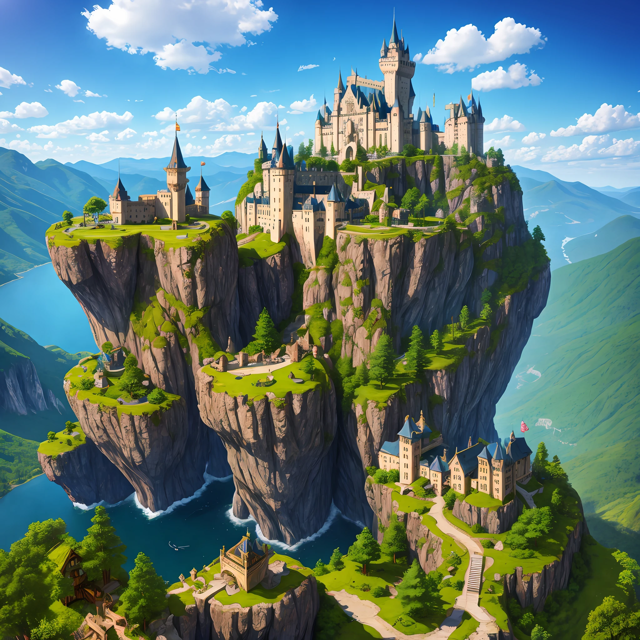 Forbidden castle on the mountain，pixelart，（complexdetails：1.12），hdr，（complexdetails，hyper-detailing：1.15），（Natural skin texture，ultra-realistic realism，softlighting，sharp：1.2），art for the game，Critical vision, Surrealism The road to heaven