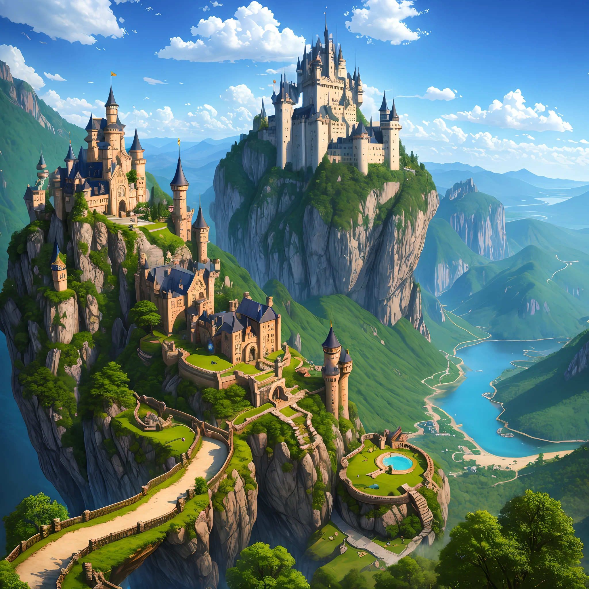 Forbidden castle on the mountain,pixelart,(complexdetails:1.12),hdr,(complexdetails,hyper-detailing:1.15),(Natural skin texture,ultra-realistic realism,softlighting,sharp:1.2),art for the game,Critical vision, Surrealism The road to heaven