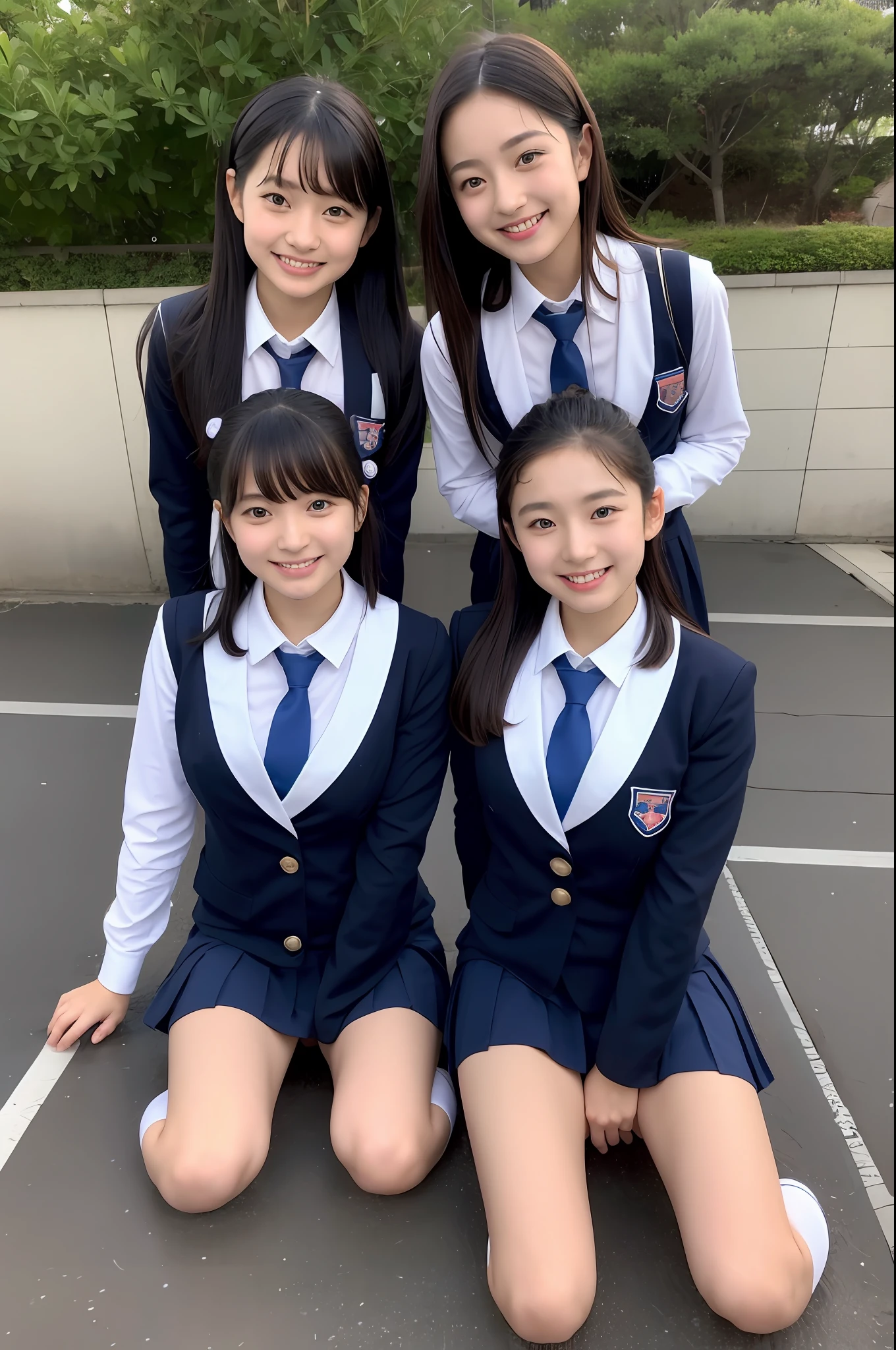 high-angle shot、Center view、Arafe asian woman in short skirt and bow tie sitting on train、cute school girl、Japan Girl Uniform、Wearing Japan school uniform、Japan School Uniforms、a hyperrealistic schoolgirl、Dressed as a schoolgirl、a hyperrealistic schoolgirl、Wearing a uniform、Realistic Schoolgirl、Girl in Uniform、Wearing a uniform、Schoolgirl Pose、full body Esbian、Nice skin、glistning skin、lovely thighs、glowing thigh、shining legs、bare-legged , High School in Japan 、乃木坂アイドル、韓国アイドル