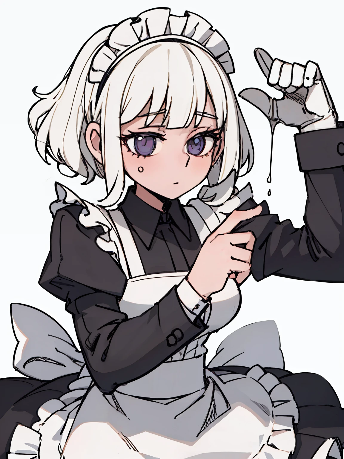 A girl frontal,(,(full bodyesbian),(Long curly white hair),(the maid outfit)),Young, White background