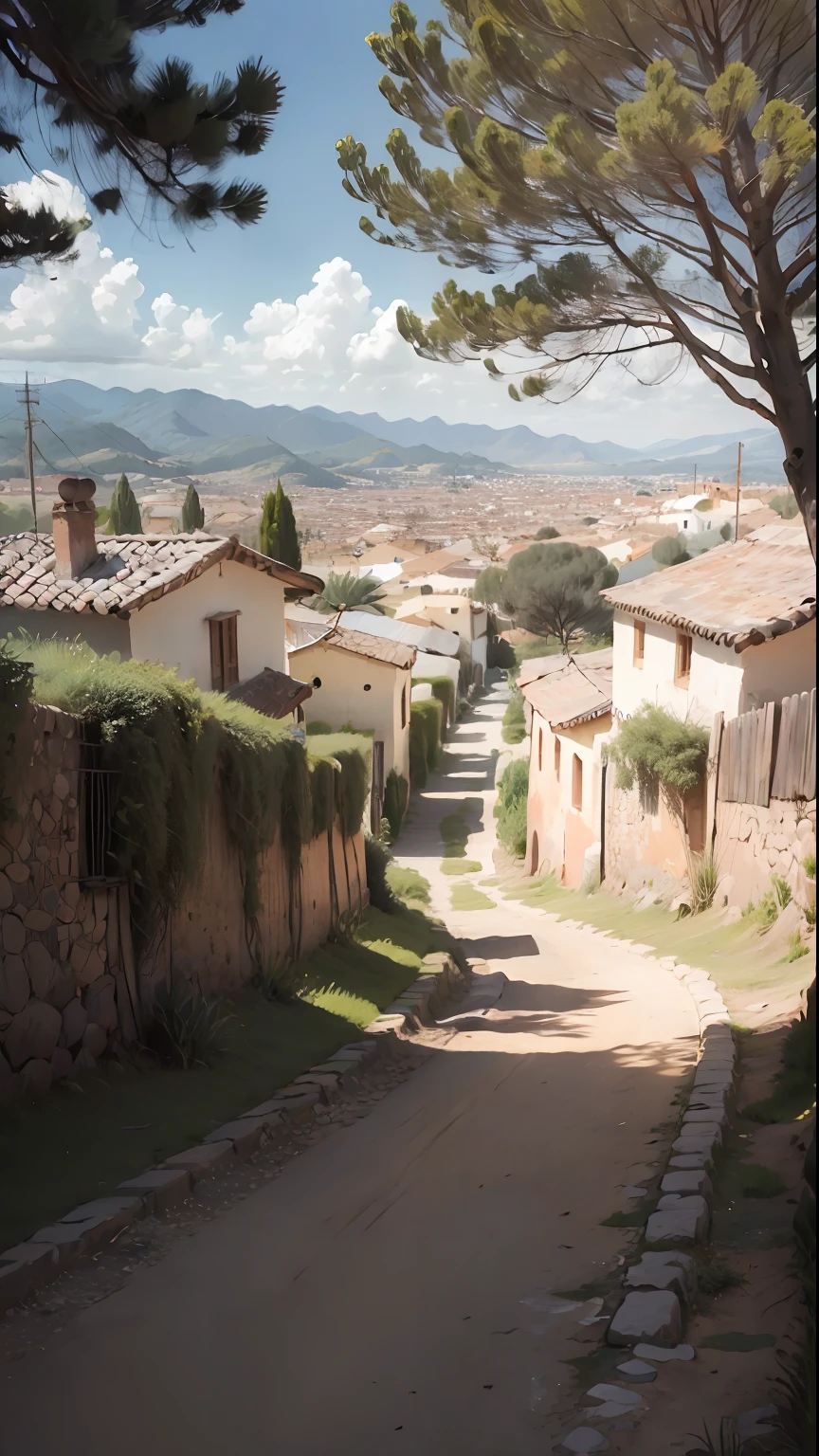 hermoso pueblo campestre con muchas zonas verdes y los habirantes tienen cabello plateado