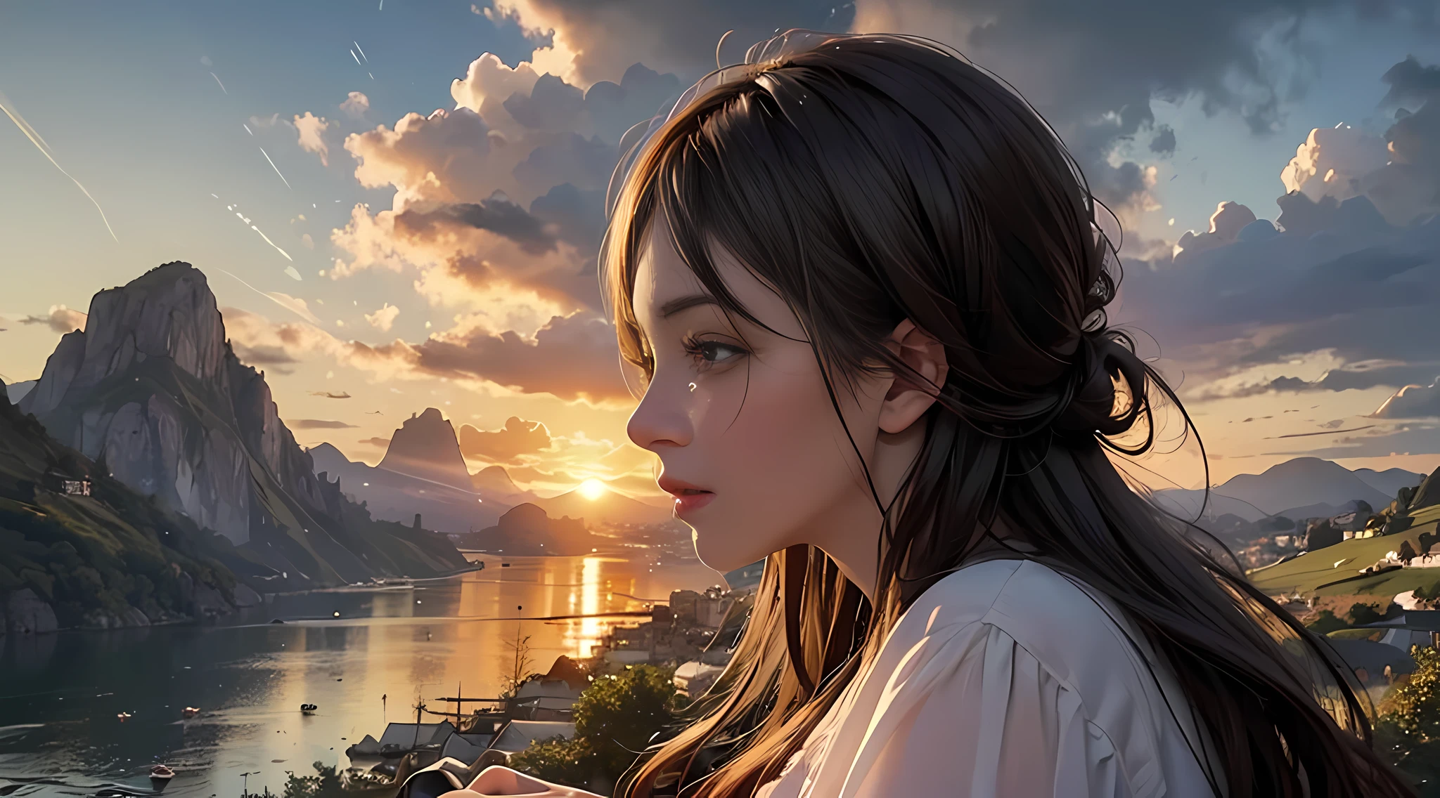 8K.Best quality at best,tmasterpiece,k hd,Super rich detail,the detail,Detailed pubic hair,Landscape painting,eventide,landscape
