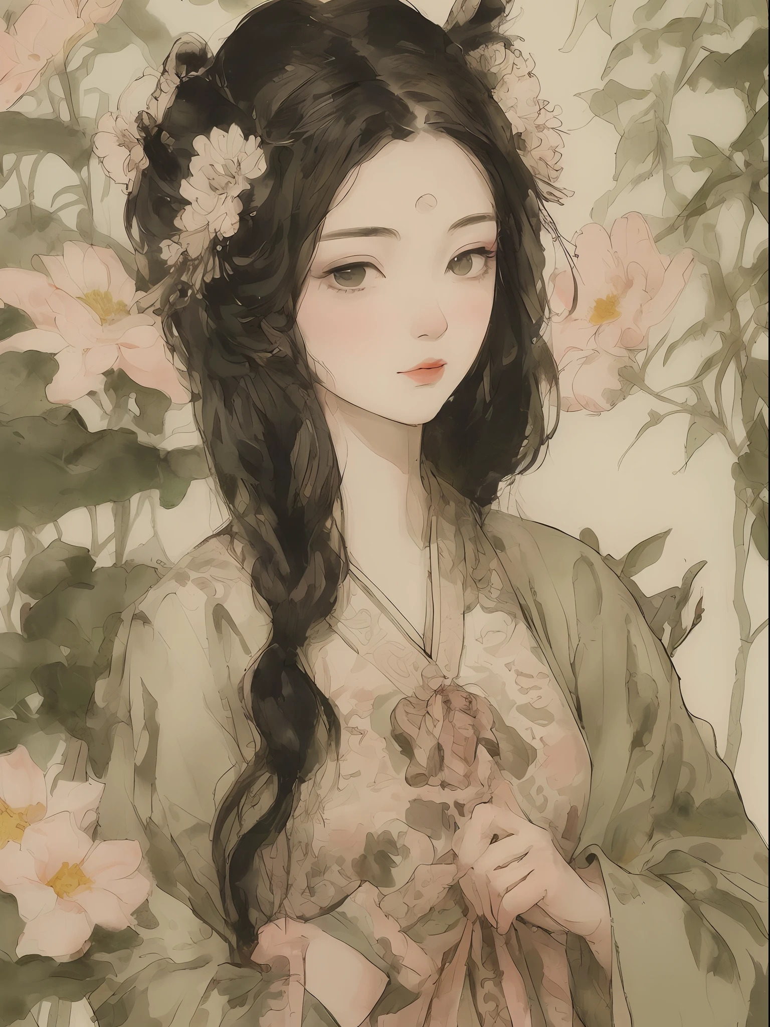 Masterpiece, Best quality, offcial art, 8K wallpaper, Highly detailed, illustration, 1 girl, Beautiful side face,whaite hair, long and flowing hair, Detailed eyes, SakuraNS, Small lake,Pavilion,oil-paper umbrella,rain,Chinese style painting,Sophisticated attire,lakes, Pure, Soft smile,Very large full moon,