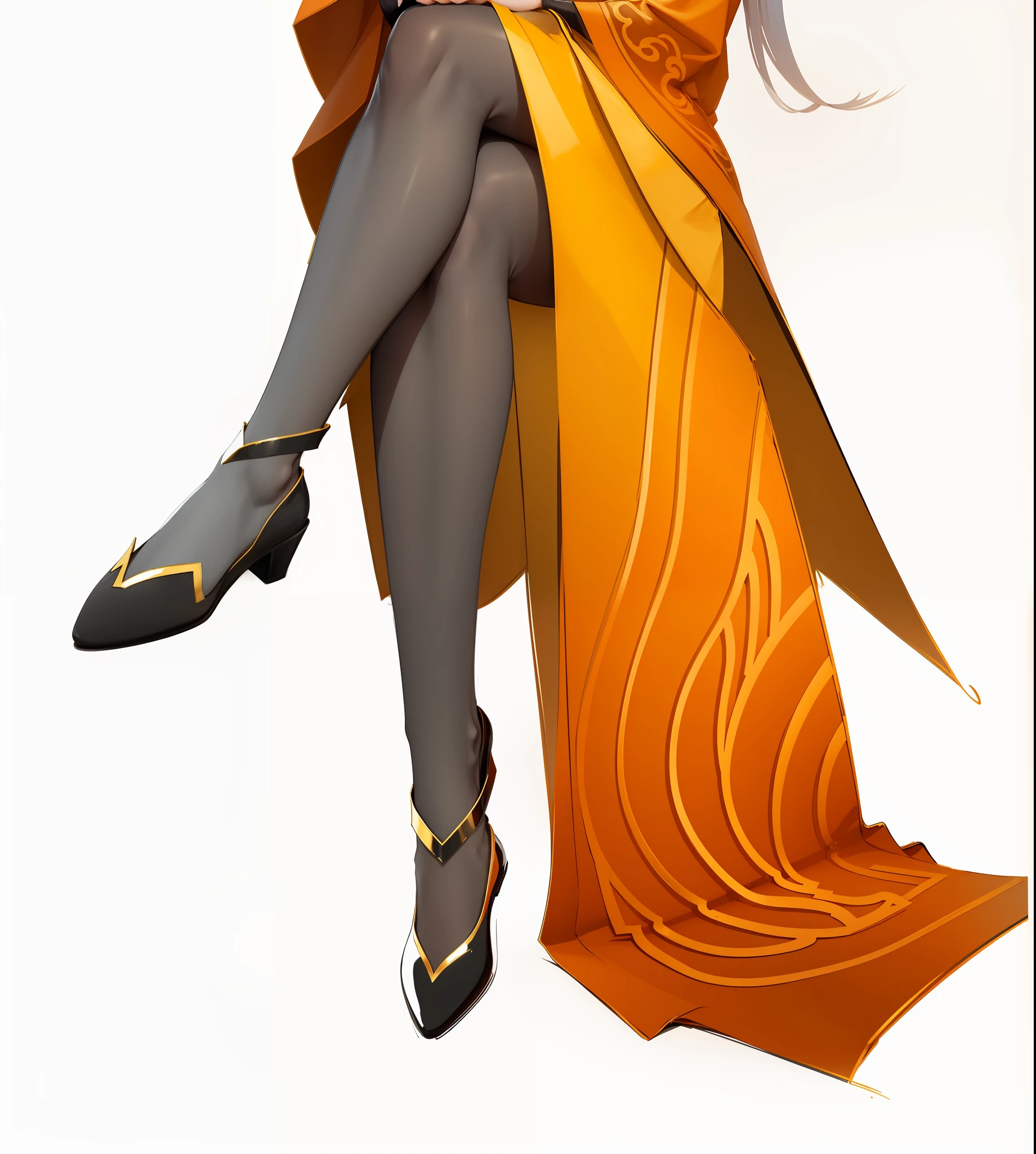 Original Drawing，Sit Pose，Wearing black silk，Black heels，There are gold trims on the shoes，The skirt is decorated with gold striped metal trims，Sense of layered clothing，Xianxia，ccurate，lightand shade contrast