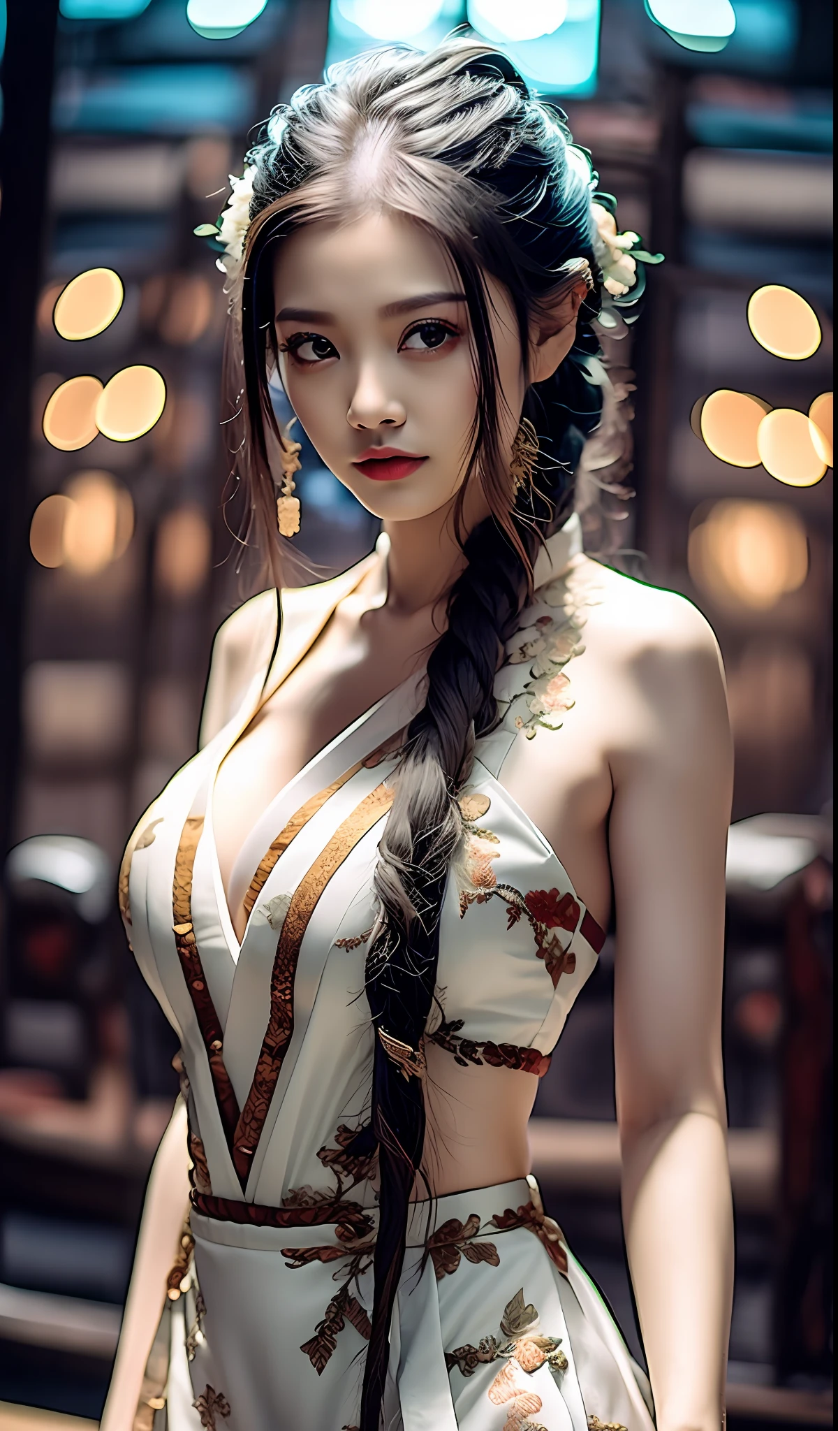 best quality, master, highres, wuxia 1girl, china dress, super Beautiful face, super beautiful eye, Super beautiful hair Super beautiful face,Super beautiful eyes,Super beautiful hair,gigantic cleavage breasts:1.2