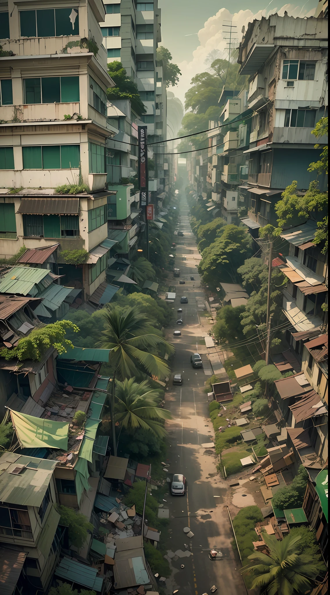 The large many building with a lot of fire in the air, destroying a ((myanmar:1.2)), ((yangon:1.2)) cityscape, apocalyptic art, destroyed (("yangon")) city on fire, destroyed ((myanmar "yangon")) city, digital concept art of dystopian, apocalyptic ((myanmar)) city, destroying a ((myanmar"yangon")) city, apocalyptic 8 k, apocalyptic 8k, apocalyptic city ((pagoda)) backround, apocalyptic architecture design, dystopian digital art, destroying((yangon)) city, ((yangon)) city destruction, apocalypse art, ( apocalyptic ) 8 k, the damaged roads and show signs of neglect, with potholes and collapsed pavements making it difficult to live, the city of ((yangon,myanmar)) streets now are overrun by plants and weeds. Vines cover the walls of buildings, as nature seemingly reclaims the city that humans left behind. The destructive yet life-giving force of nature can be seen with plants taking over the streets and trees reaching over and consuming the buildings.