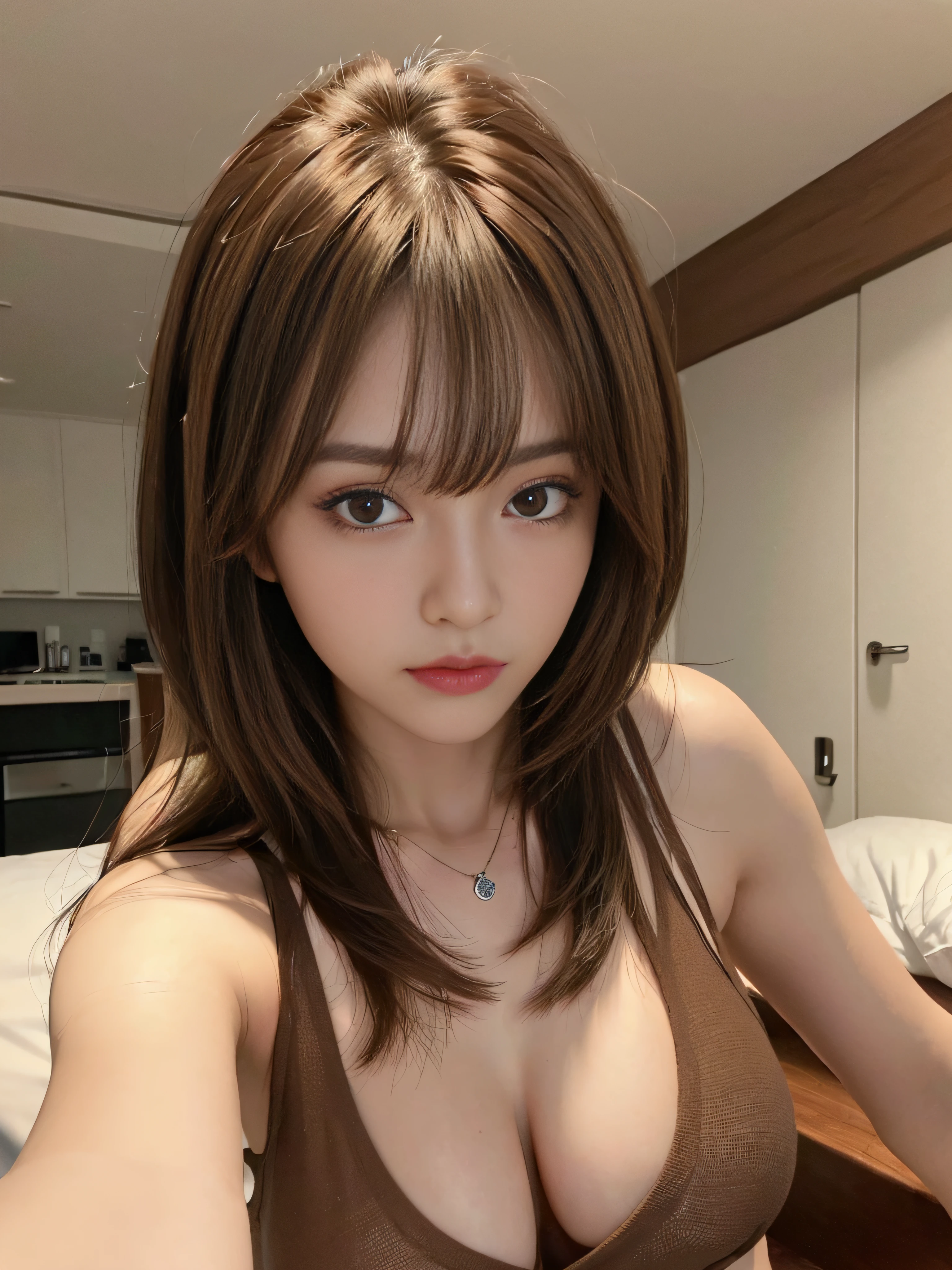 ((Realistic lighting、top-quality、8K、masterpiece:1.3))、Clear focus:1.2、1girl in、perfectbodybeauty:1.4、Slim abs:1.1、((dark brown hair、middlebreasts:1.2))、(Acceleration:1.4)、(on the beds:1.1)、Street、Slender face、(brown haired、tits out:1.8)、A sexy、lying back、Open your legs、(23years old:1.3)、hyperdetailed face、A detailed eye、二重まぶた、a necklace、