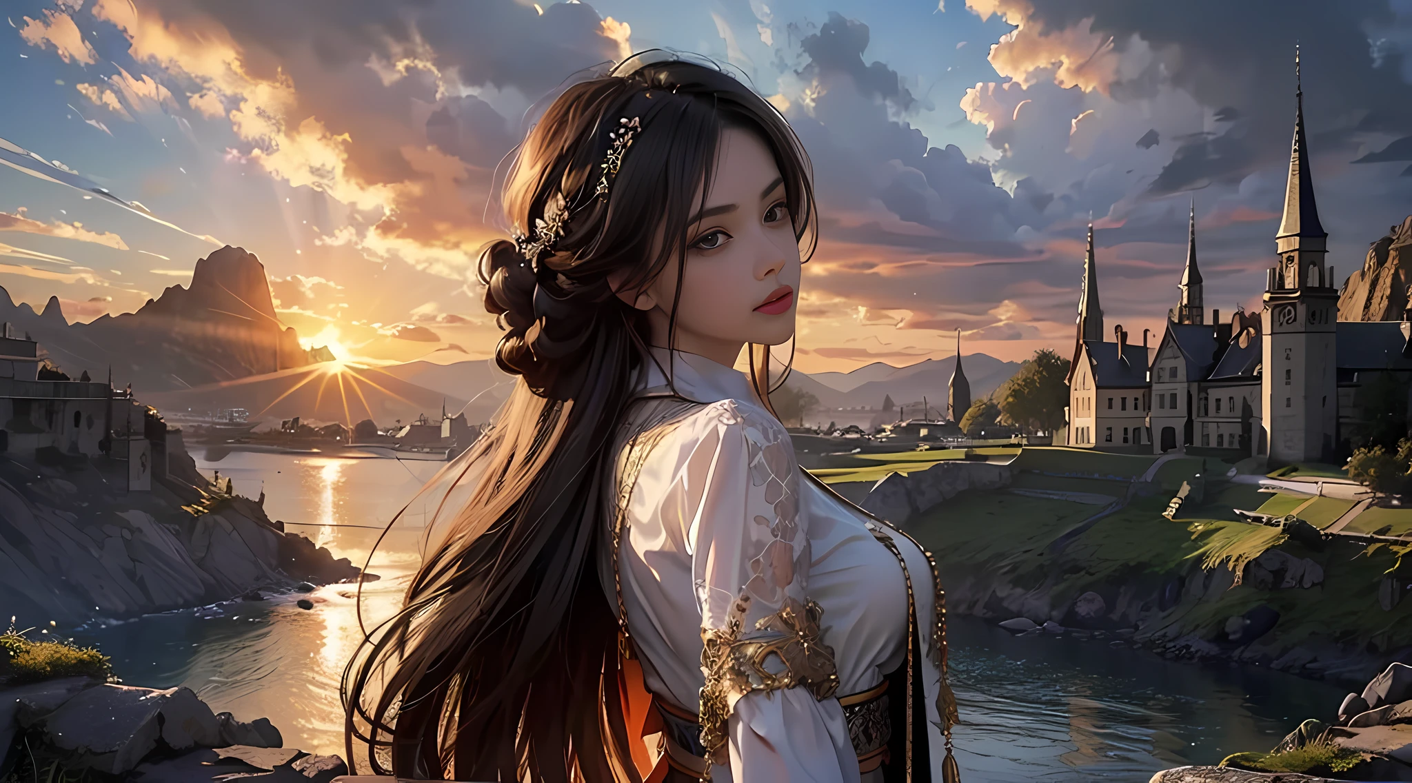 8K.Best quality at best,tmasterpiece,k hd,Super rich detail,the detail,Detailed pubic hair,Landscape painting,eventide,landscape