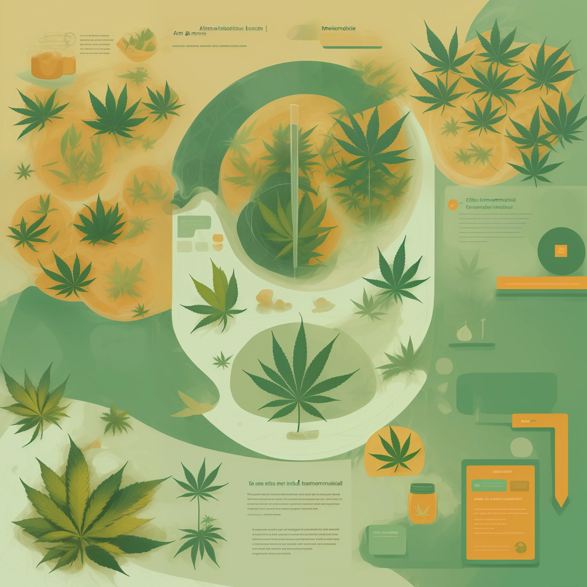 "((Illustrative and educational)), Design an illustrative image using a harmonious color scheme, mainly in natural tones. Include relevant cannabis ((medical aspects)) and ((benefits)) illustrations. The text should be informative and easy to read. Aim for high-quality graphics that maintain a positive and uplifting vibe. Include a CTA to encourage interaction with the content."