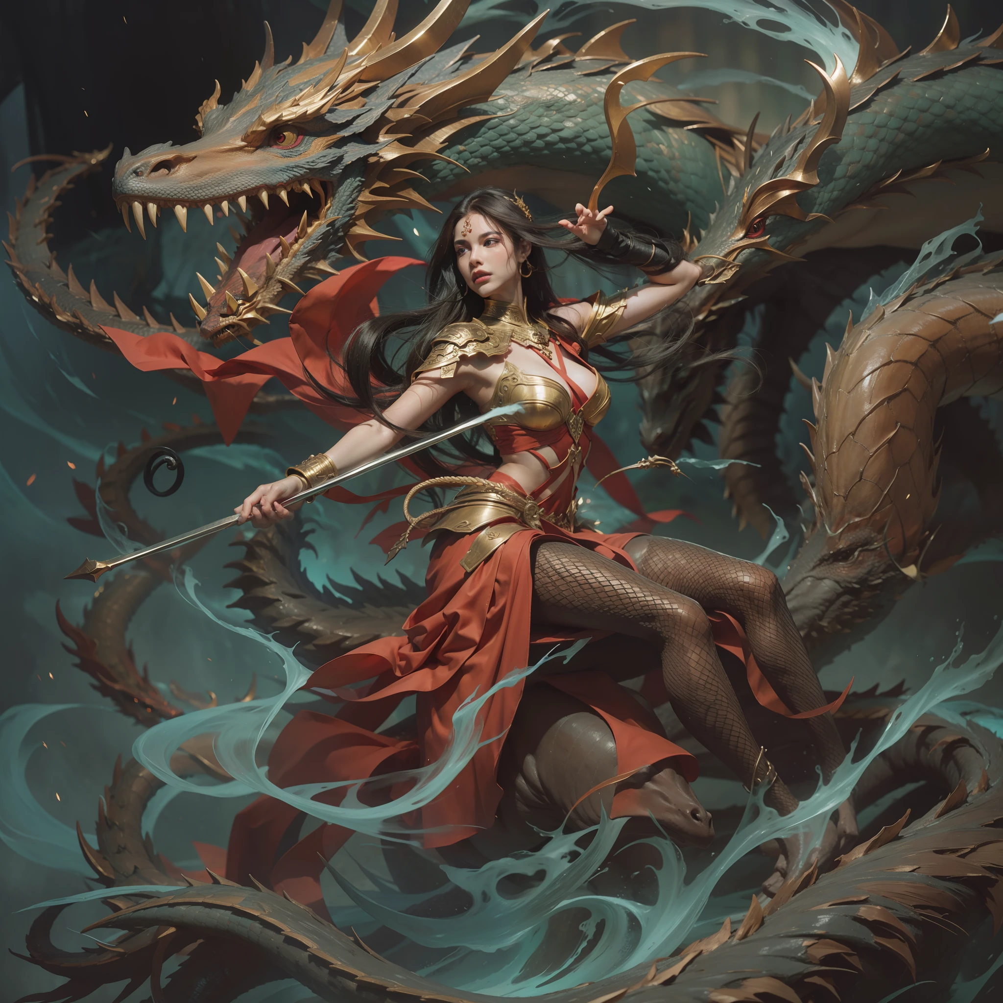 The dragon,Wizard fighting dragons,Wizard Woman