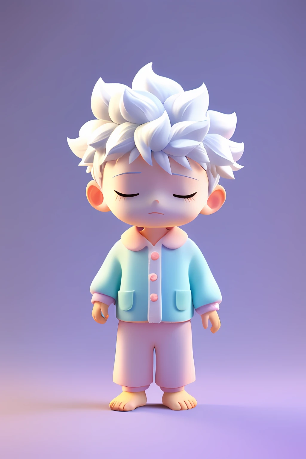 3dcharacter,(full body:1.2),simple background, masterpiece,best quality,(light cream gradient background:1.1) ,killua, sleeping, wearing pajamas