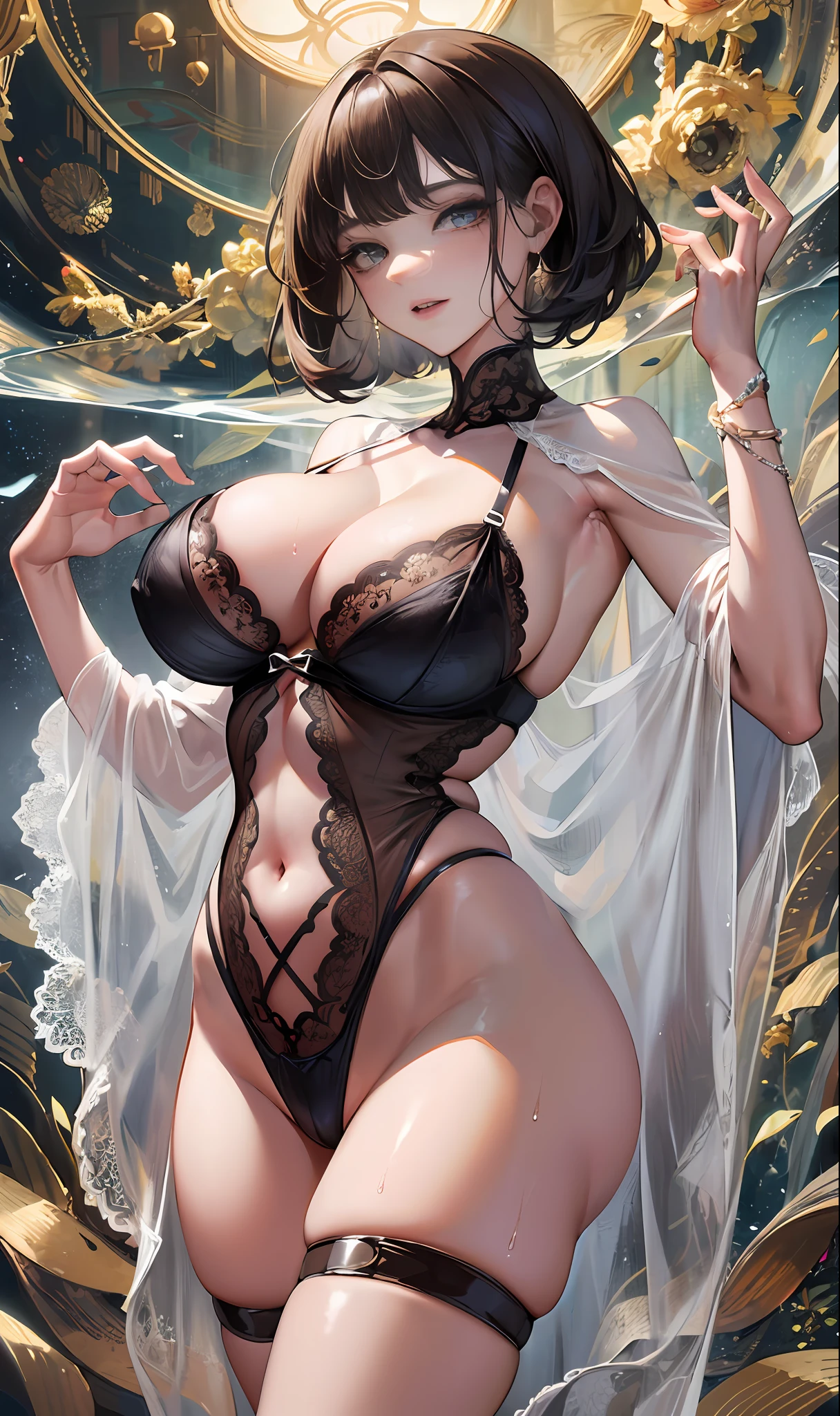 8K portrait of young girl,short hair and tanned skin,see-through wet lingerie,
8K portrait of young girl,short hair and tanned skin,see-through wet lingerie,huge tit:1.3,Naked of breast,huge boob,gigantic cleavage breasts,see through fabric,Cut the fabric,ellegance,highly detailed,A majestic,Digital photography,surrealism painting,Half Dress,Crotch,big breasts beautiful(tmasterpiece,Sideslit,Fine beautiful eyes:1.2), HDR nudity