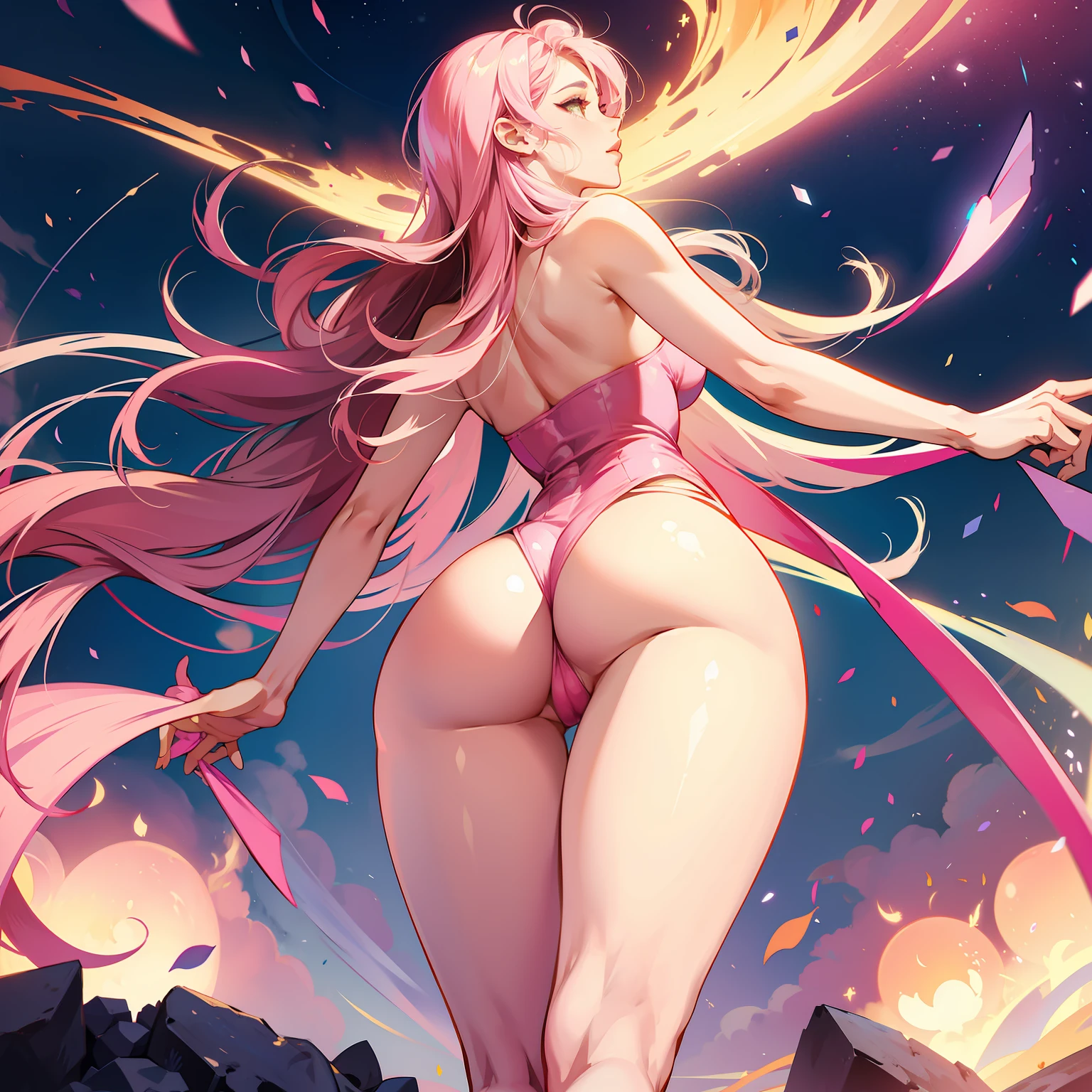 Superb buttocks, long legs, pink