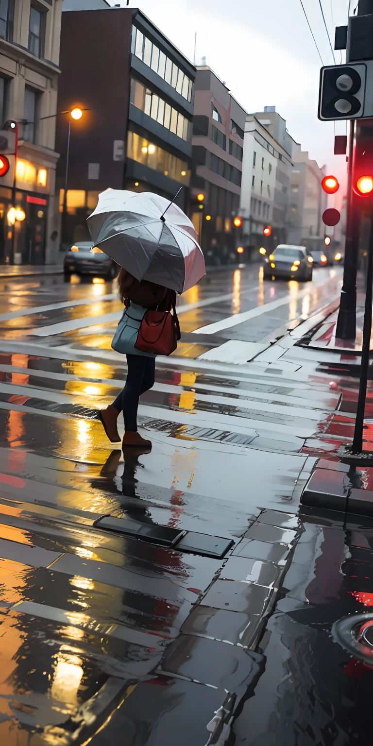 realisticlying， best qualityer， tmasterpiece， City streets on rainy days， Road detail background bokeh