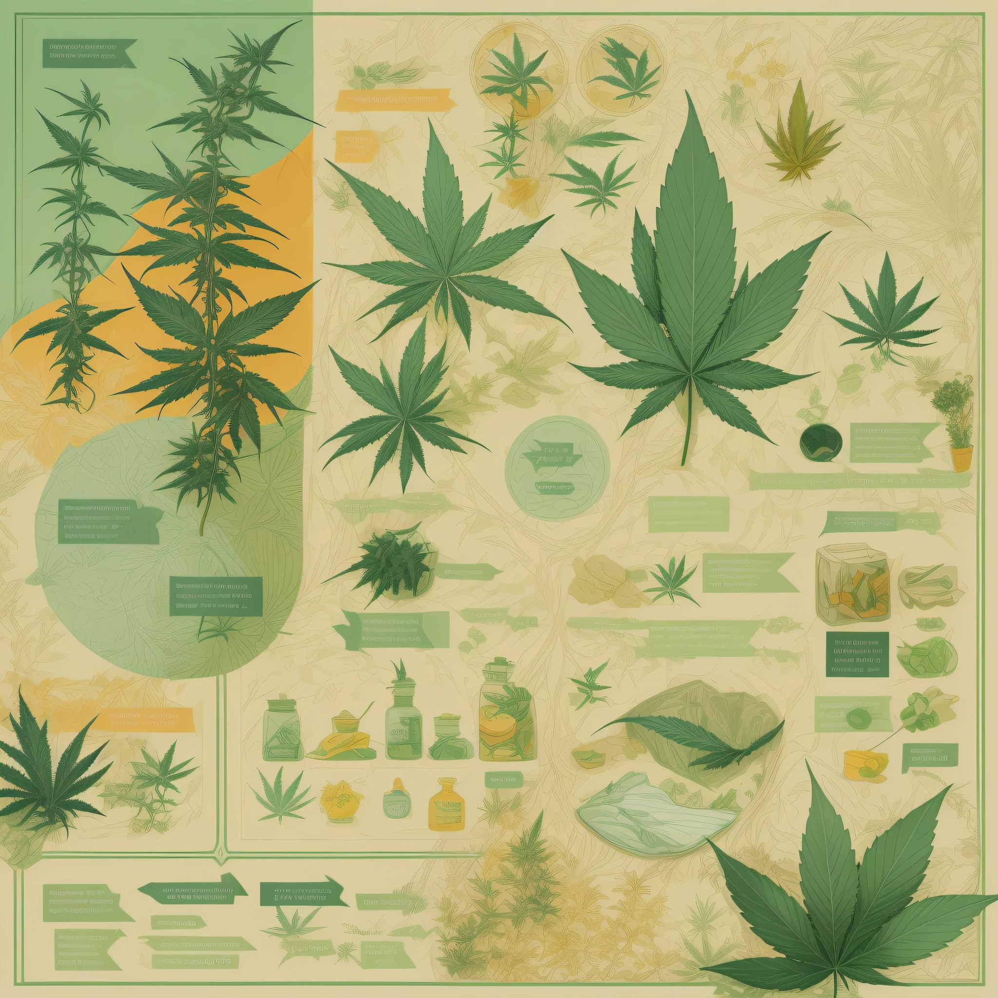 "((Illustrative and educational)), Design an illustrative image using a harmonious color scheme, mainly in natural tones. Include relevant cannabis ((medical aspects)) and ((benefits)) illustrations. The text should be informative and easy to read. Aim for high-quality graphics that maintain a positive and uplifting vibe. Include a CTA to encourage interaction with the content."