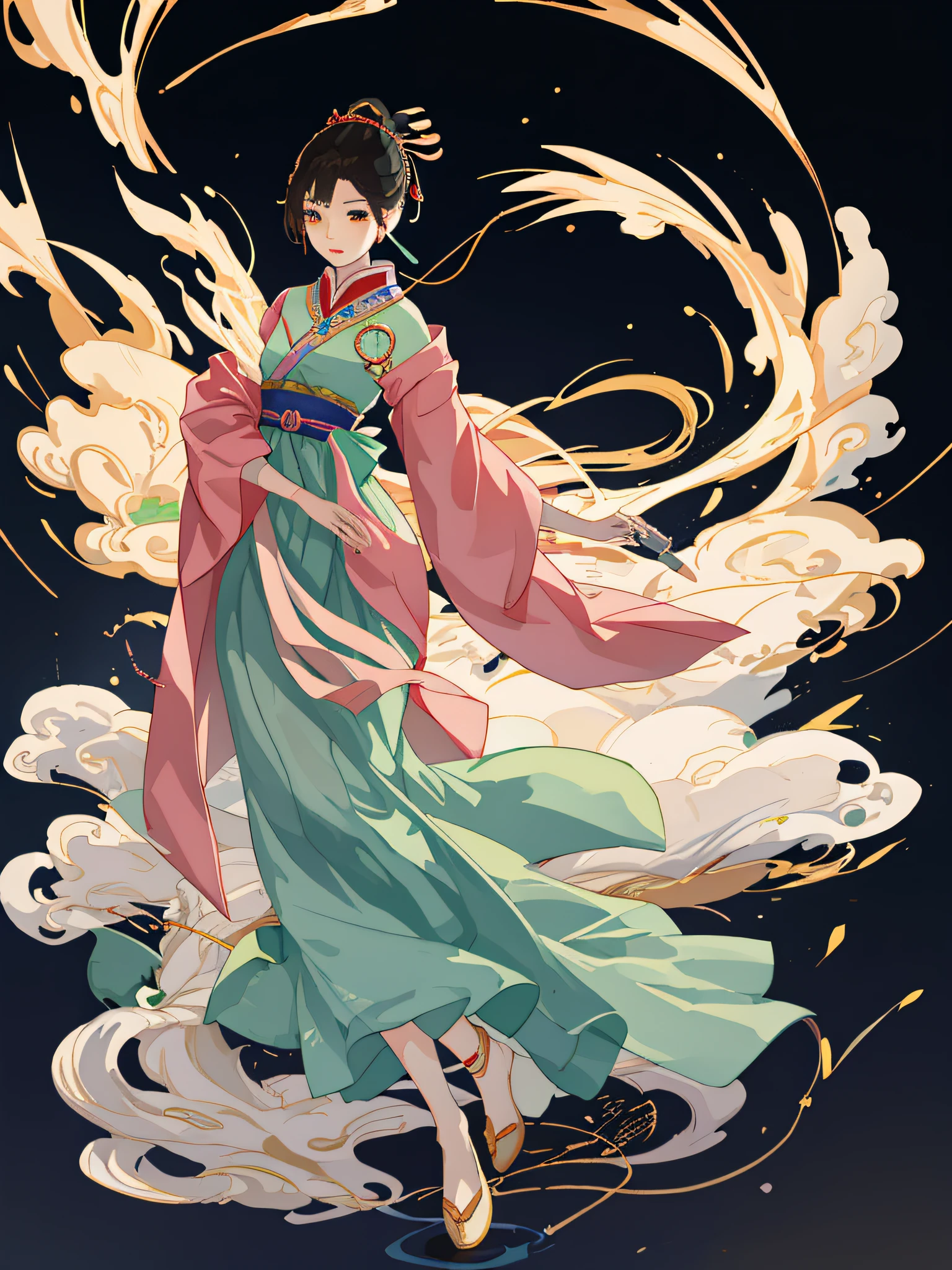 one-girl, Ancient Chinese clothing, full bodyesbian, rays of sunshine, Clear face, Clean white background,Mythical beast background,entangle, tmasterpiece, super detailing, Epic composition,Around Suzaku, hyper HD, high qulity, extremely detaile, offcial art, Uniform 8K wallpaper, super detailing, 32K
