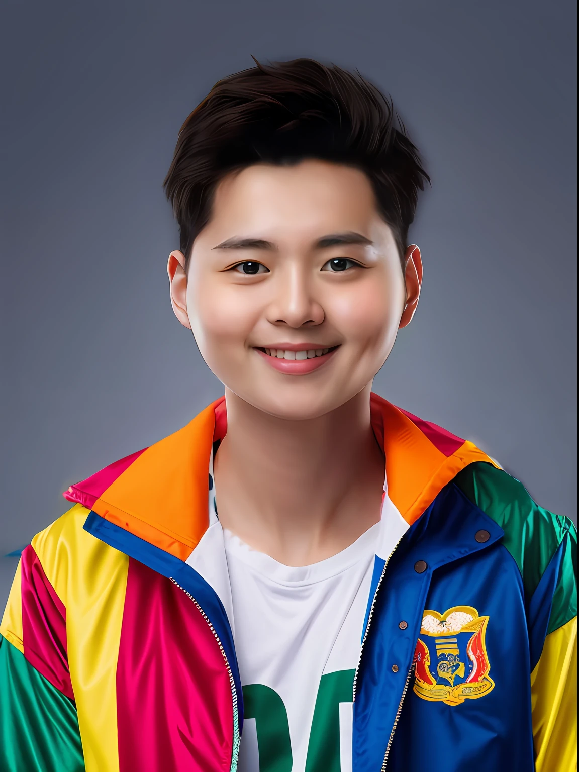colorful jacket,school badge