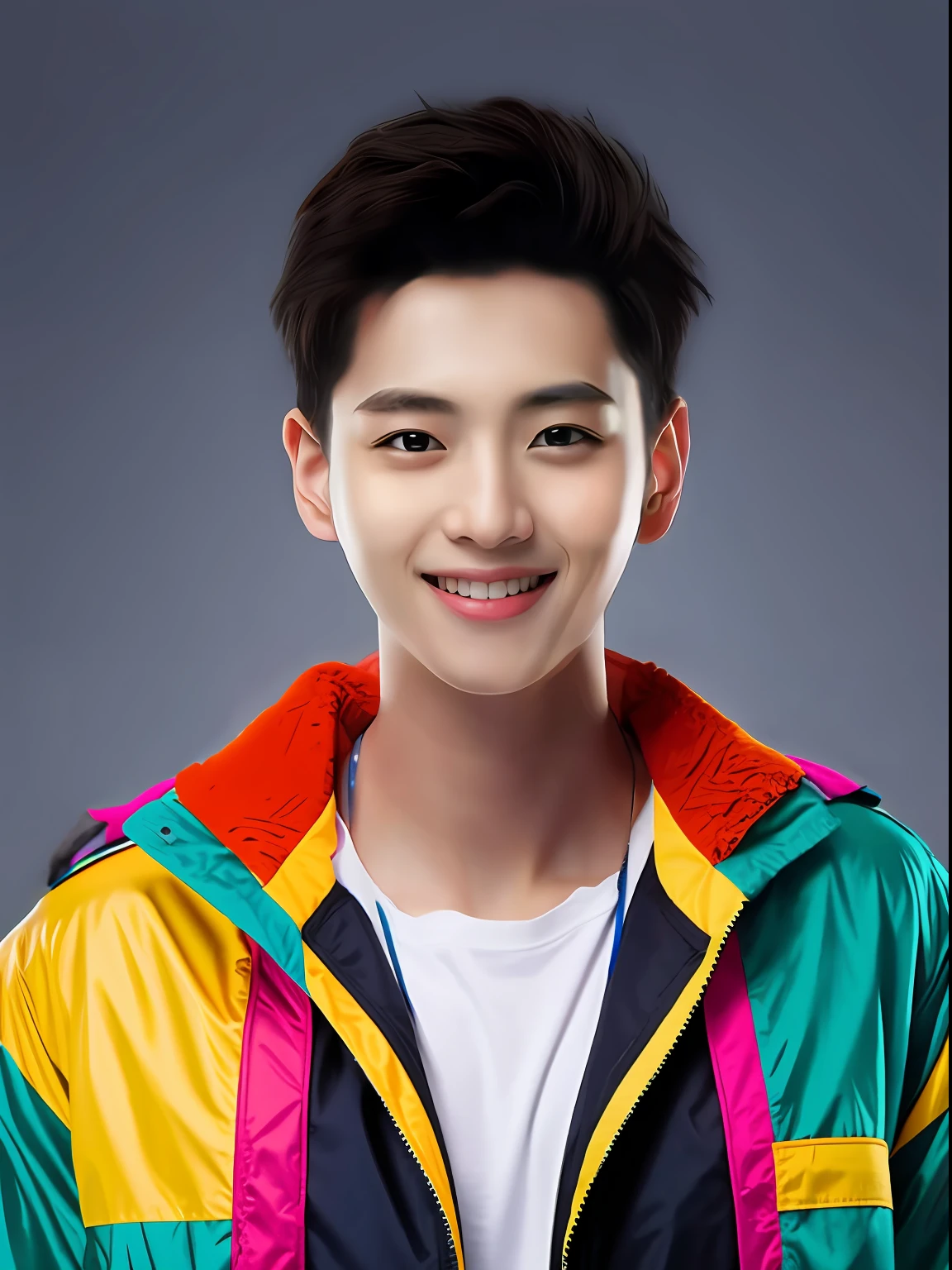 colorful jacket,school badge