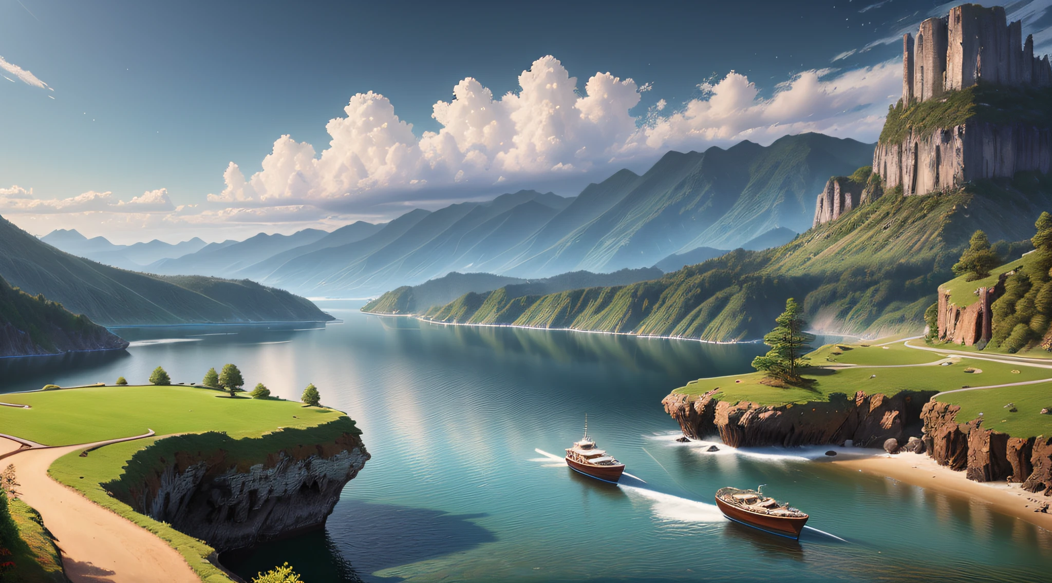 landscape,water,(extremely detailed CG unity 8k wallpaper), most beautiful artwork in the world,professional majestic oil painting,intricate, High Detail, Sharp focus, dramatic, photorealistic painting art