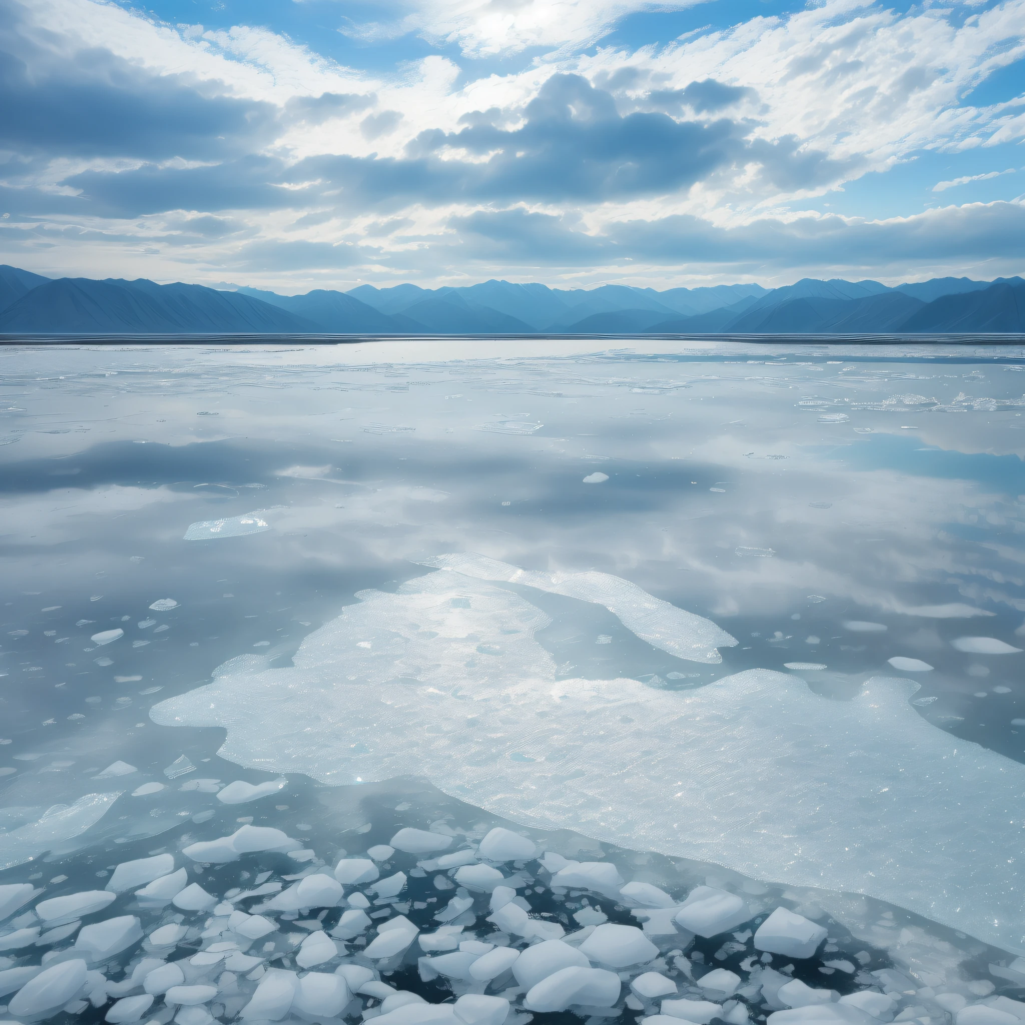 Natural Scenery、A vast lake on desolate land closed by ice