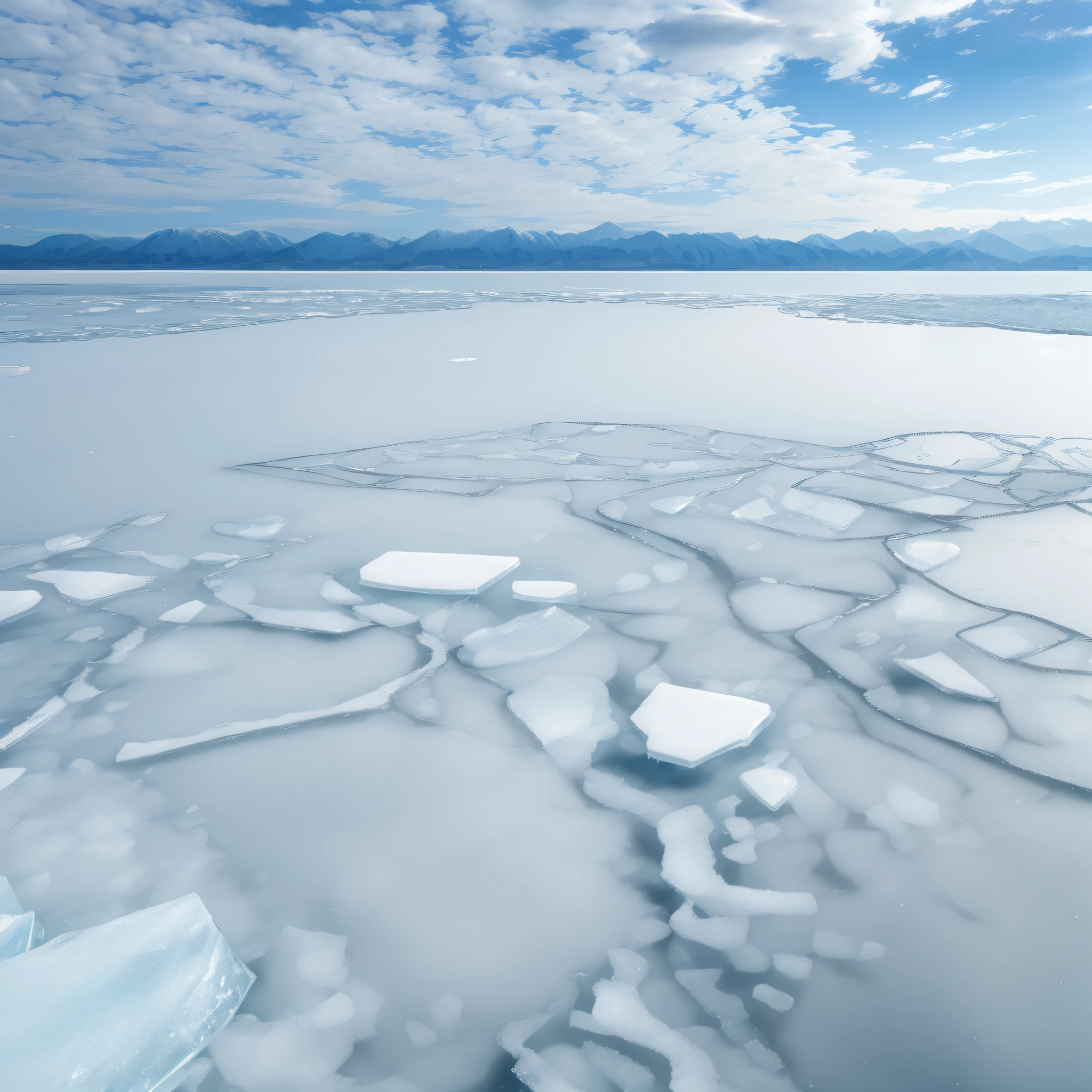 Natural Scenery、A vast lake on desolate land closed by ice