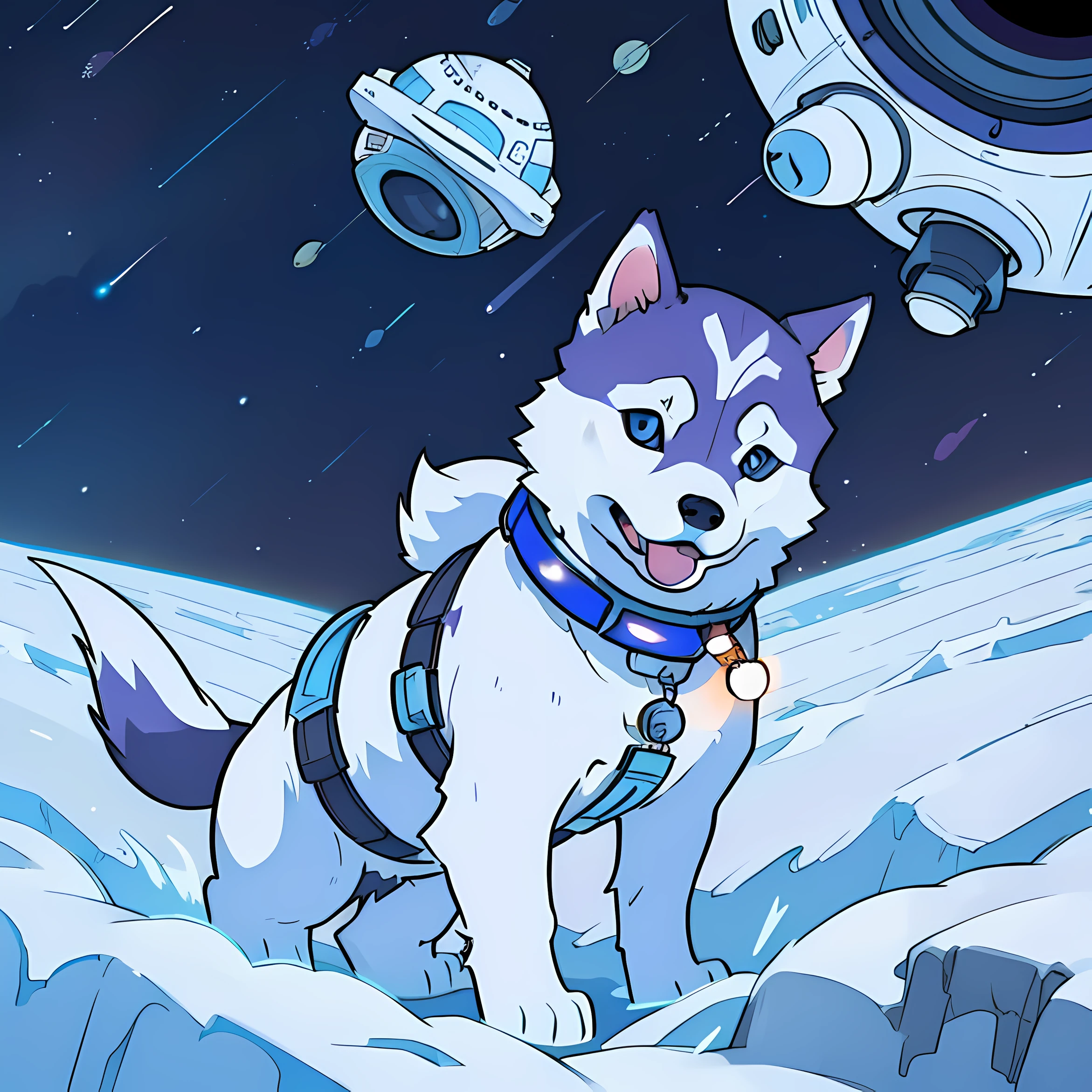 a cute siberian husky dog in space