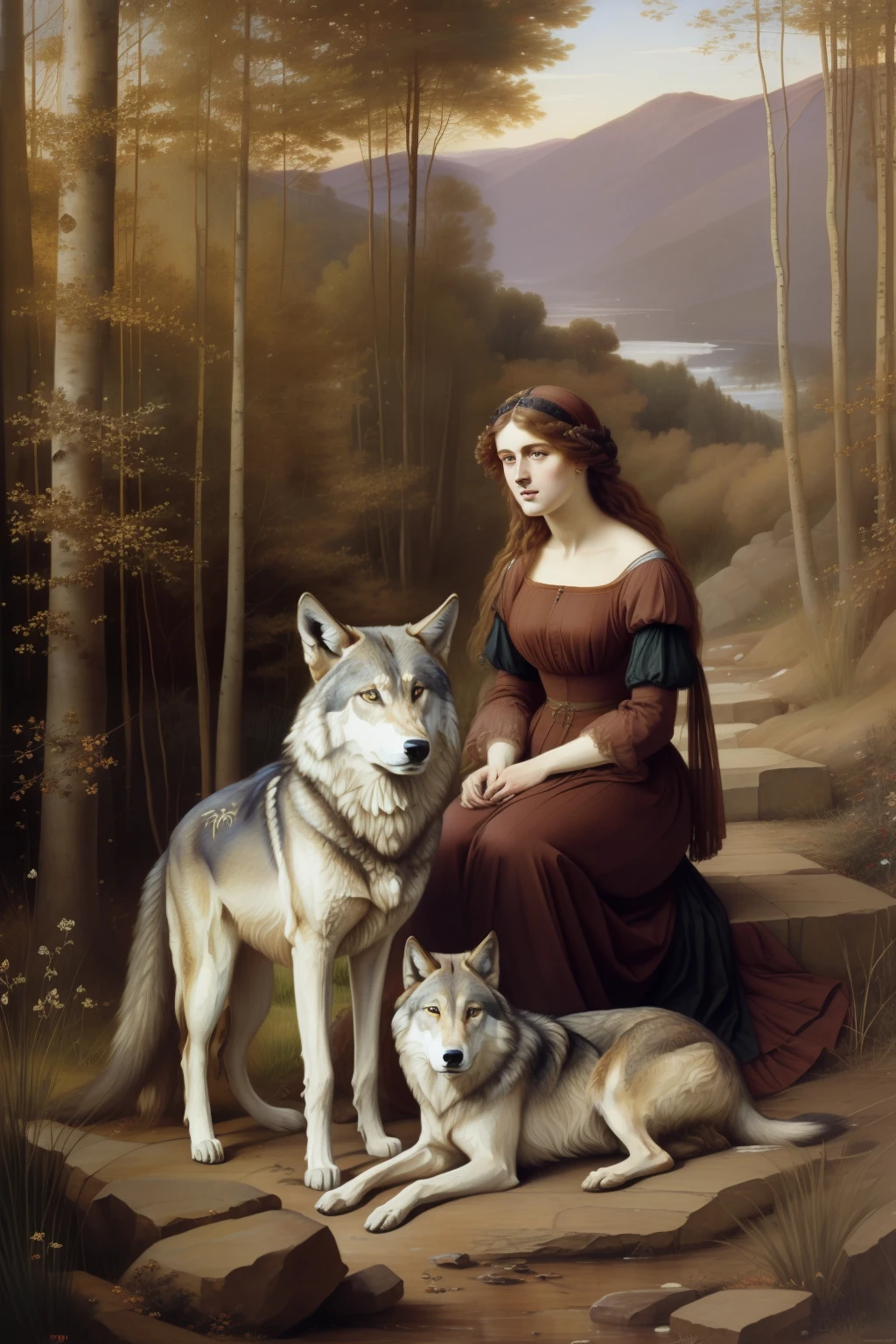 Wolves pack pre-Raphaelite painting