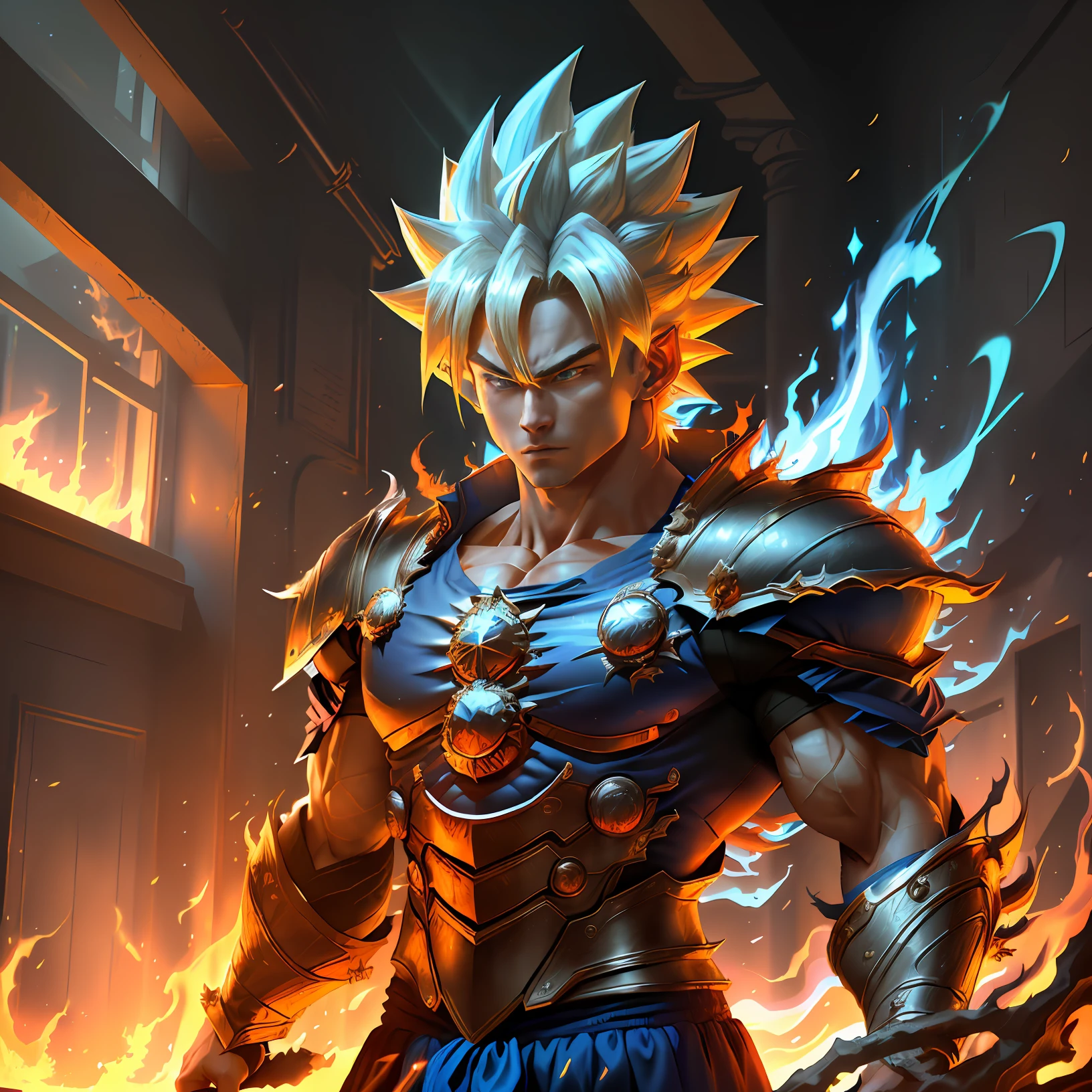 a close up of a man standing in a blue fire, super saiyan blue, photorealistic human goku, badass anime 8 k, portrait shot, super saiyan, epic 8 k hd anime shot, character dragonball, ultra instinct, broly, highly detailed portrait of goku, goku in real life, goku from dragon ball, super saiyan goku