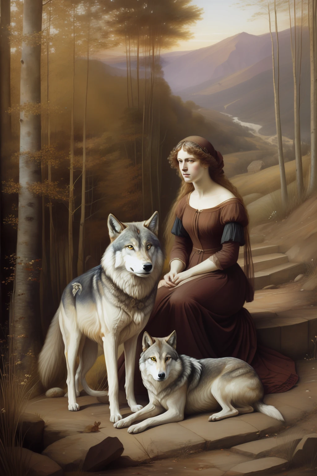 Wolves pack Pre-Raphaelite painting, espinheiro branco