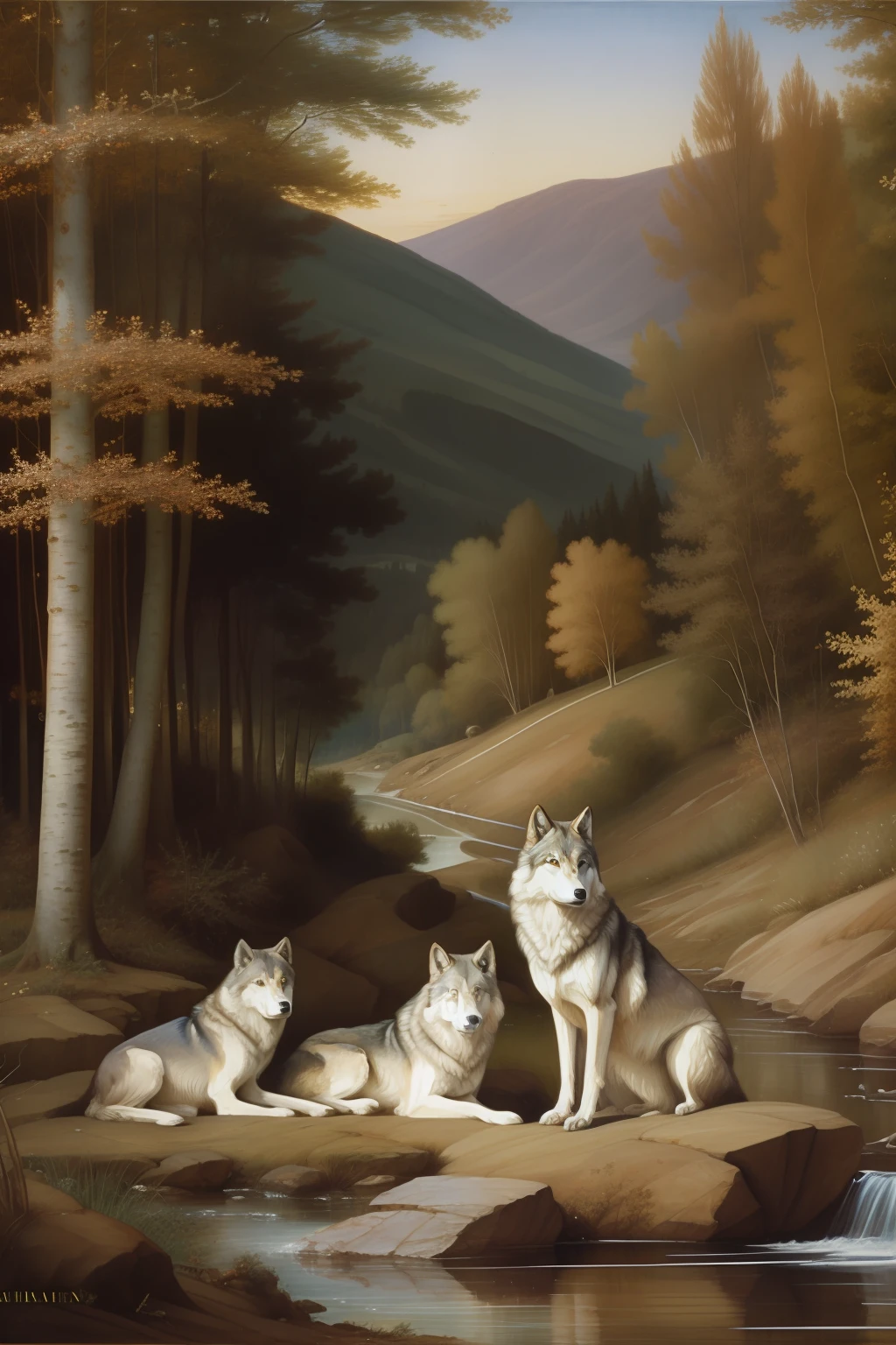 Wolves pack Pre-Raphaelite painting