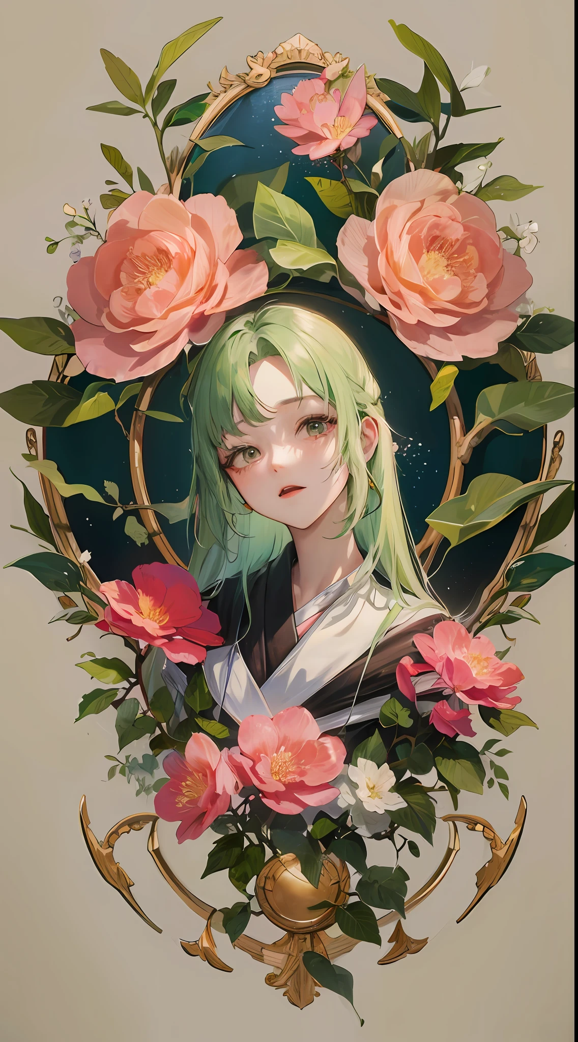 High quality high detail 8k verse If he is a green emperor, the peach blossoms of the newspaper bloom everywhere, art station rendering, ultra-wide lens, high definition