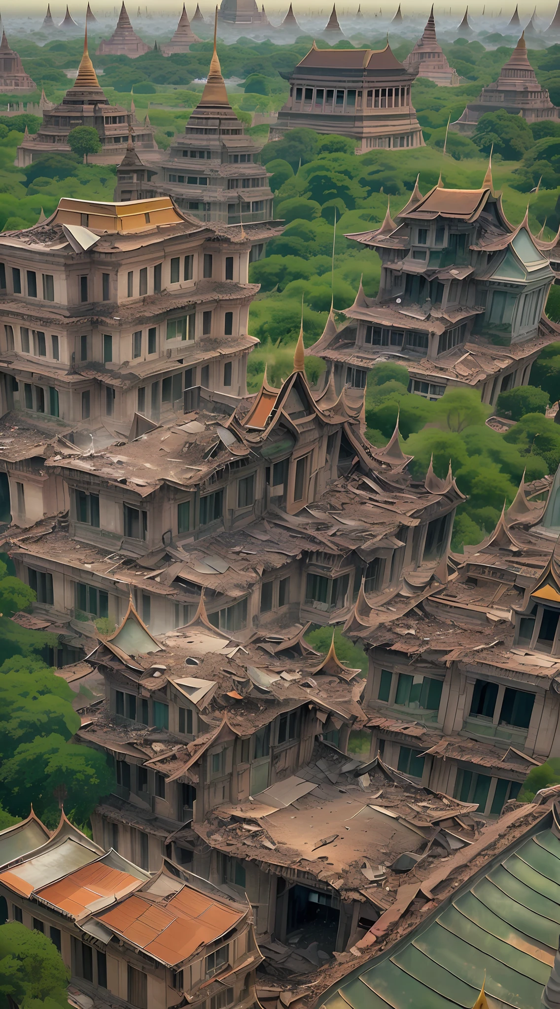 The large many building with a lot of fire in the air, destroying a ((myanmar:1.2)), ((yangon:1.2)) cityscape, apocalyptic art, destroyed (("yangon")) city on fire, destroyed ((myanmar "yangon")) city, digital concept art of dystopian, apocalyptic ((myanmar)) city, destroying a ((myanmar"yangon")) city, apocalyptic 8 k, apocalyptic 8k, apocalyptic city ((pagoda)) backround, apocalyptic architecture design, dystopian digital art, destroying((yangon)) city, ((yangon)) city destruction, apocalypse art, ( apocalyptic ) 8 k, the damaged roads and show signs of neglect, with potholes and collapsed pavements making it difficult to live, the city of ((yangon,myanmar)) streets now are overrun by plants and weeds. Vines cover the walls of buildings, as nature seemingly reclaims the city that humans left behind. The destructive yet life-giving force of nature can be seen with plants taking over the streets and trees reaching over and consuming the buildings, apocalyptic city backround, post apocalyptic MYANMAR, post apocalyptic world, post - apocalyptic world, in postapocalypse ((BAGAN ))city, apocalyptik(( BAGAN ))city, post apocalyptic BAGAN city, postapocalyptic world, post - apocalyptic(( BAGAN ))city, post-apocalyptic earth, apocalyptic art, post - apocalyptic ((BAGAN)) CITY, post apocalyptic ((BAGAN)) CITY,