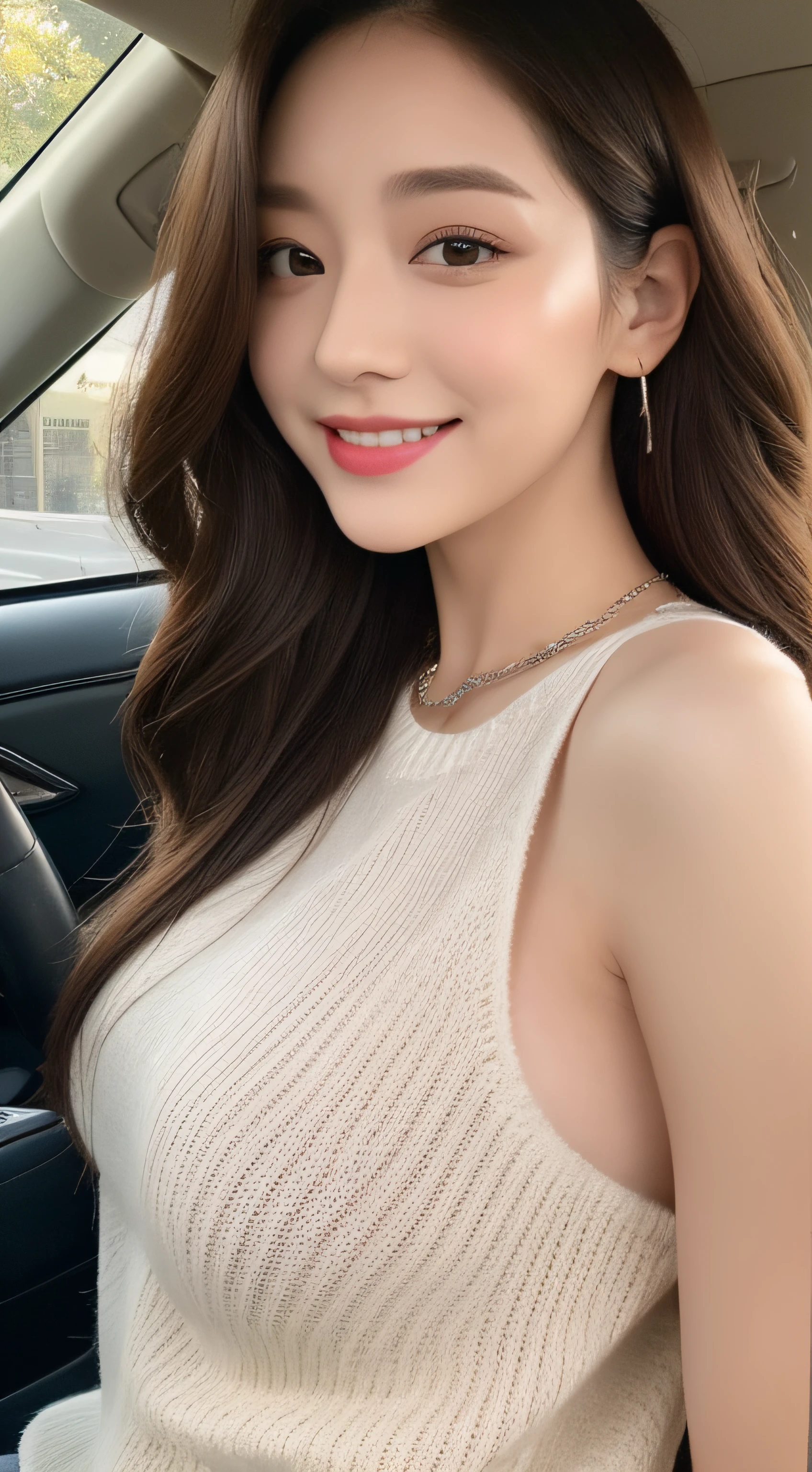 ((Best Quality, 8k, Masterpiece:1.3)), Focus:1.2, Perfect Body Beauty:1.4, Buttocks:1.2, ((Delicate Hair)), (Sweater Tube top:1.1) , (Sports car, street: 1.2), Highly detailed face and skin texture, Detailed eyes, Double eyelids, whitening skin, huge breasts, smile, wearing necklaces, rings, people sitting in cars with their buttocks up,