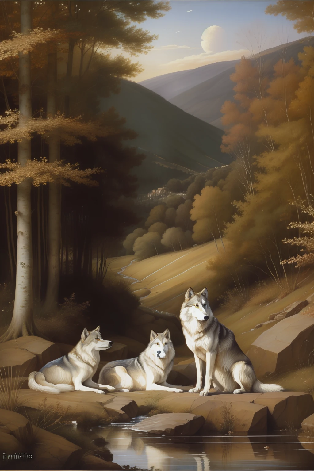 Wolves pack Pre-Raphaelite painting, espinheiro-branco, hawthorn
