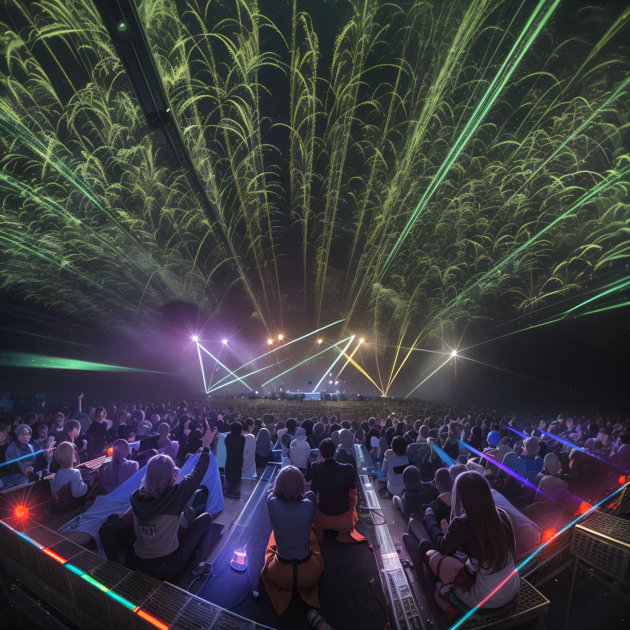 tanzende Menschen, Outdoor Stage, Trance, epic Laser Lights, episch