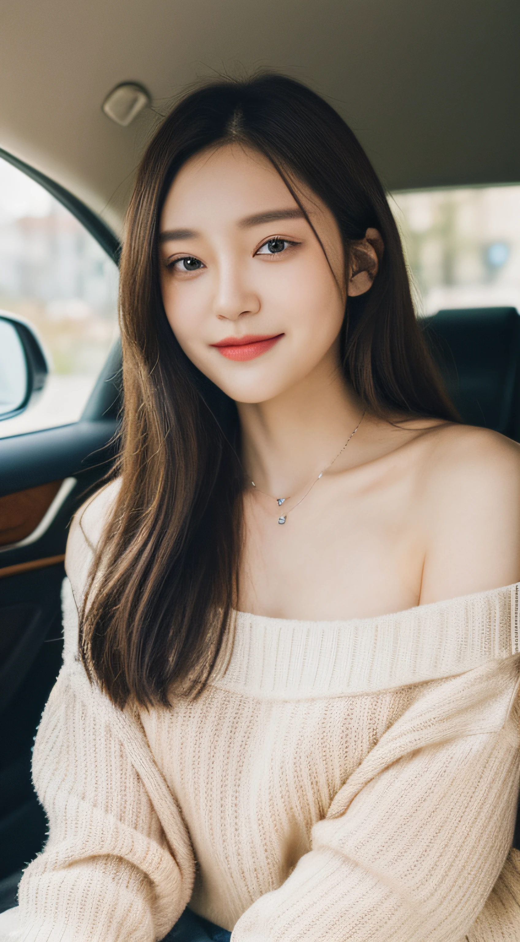 ((Best Quality, 8k, Masterpiece:1.3)), Focus:1.2, Perfect Body Beauty:1.4, Buttocks:1.2, ((Delicate Hair)), (Sweater Tube top:1.1) , (Sports car, street: 1.2), Highly detailed face and skin texture, Detailed eyes, Double eyelids, whitening skin, huge breasts, smile, wearing necklaces, rings, people sitting in cars with their buttocks up,